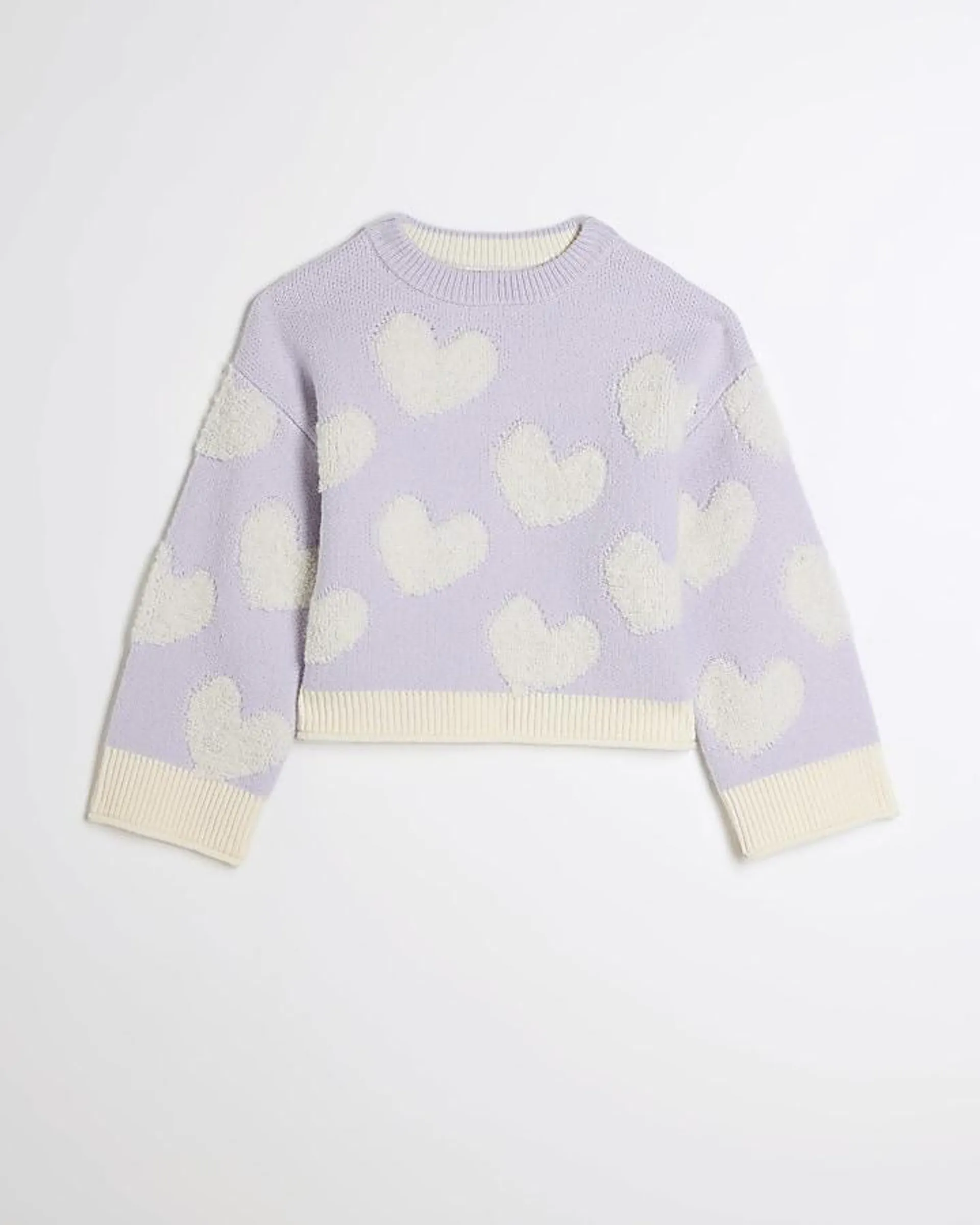 Girls purple boucle heart jumper