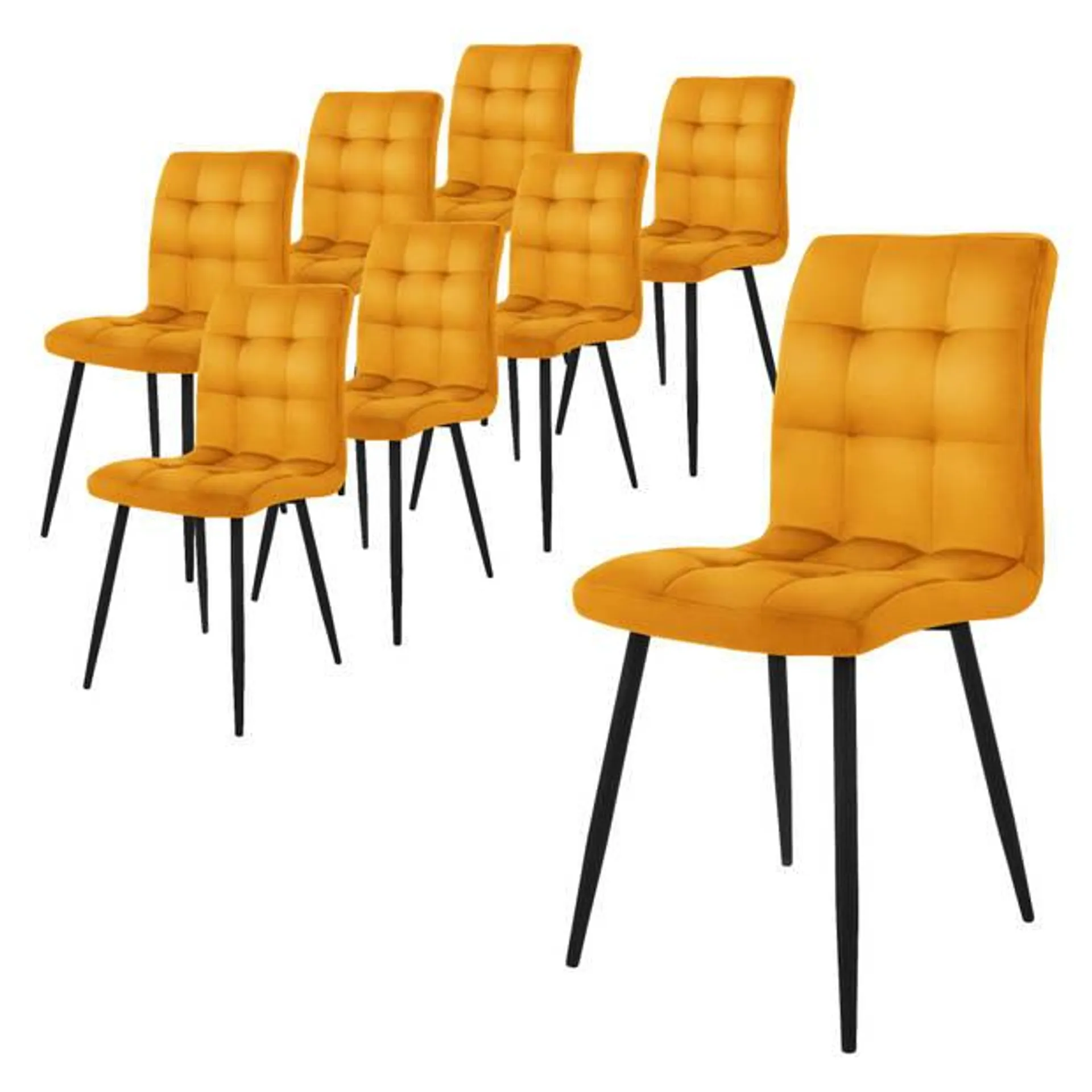 ML-Design eetkamerstoelen set van 8, mosterdgeel, keukenstoel met fluwelen bekleding, woonkamerstoel met rugleuning,