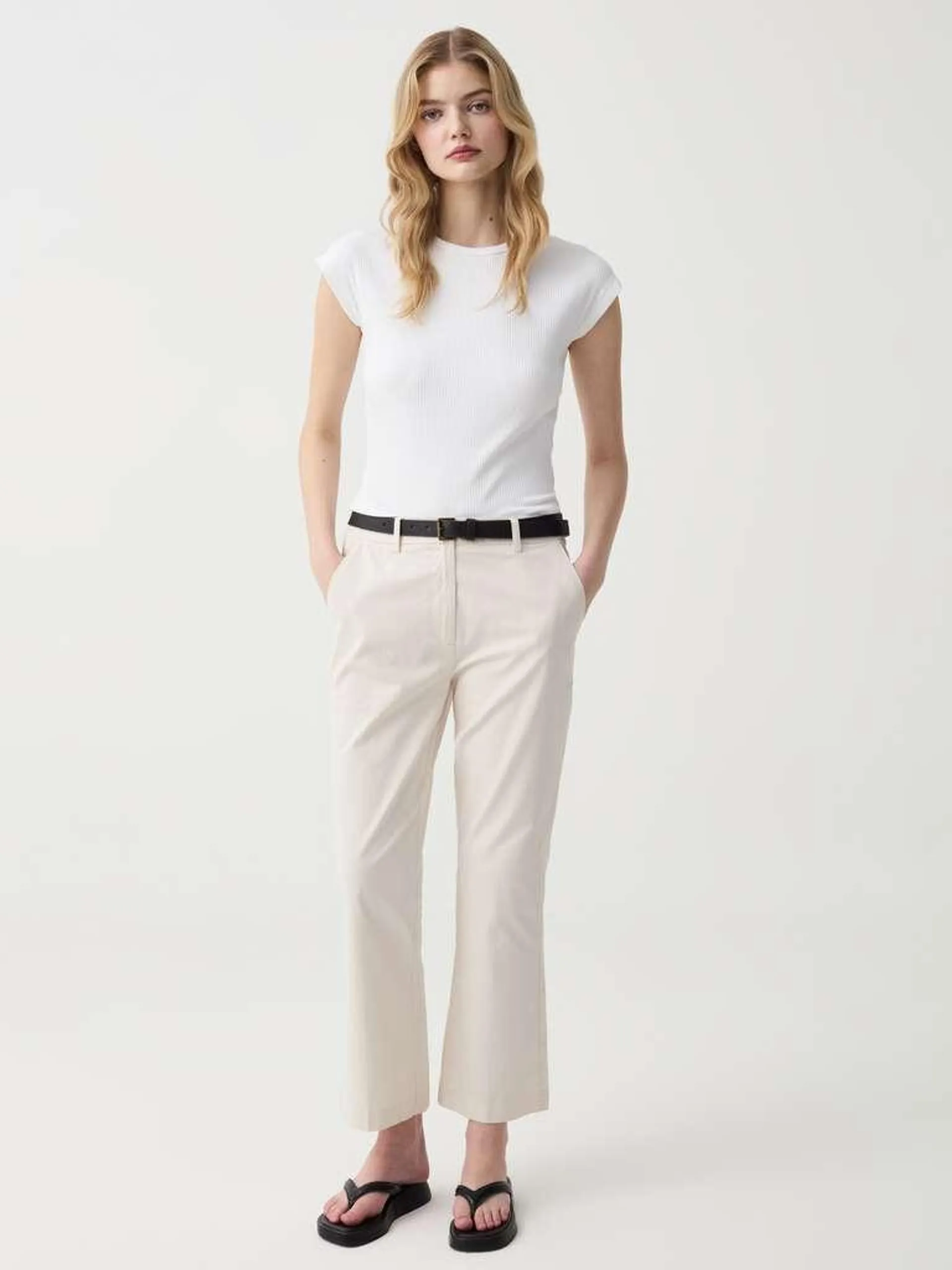 Ivory White Cropped cigarette trousers in cotton