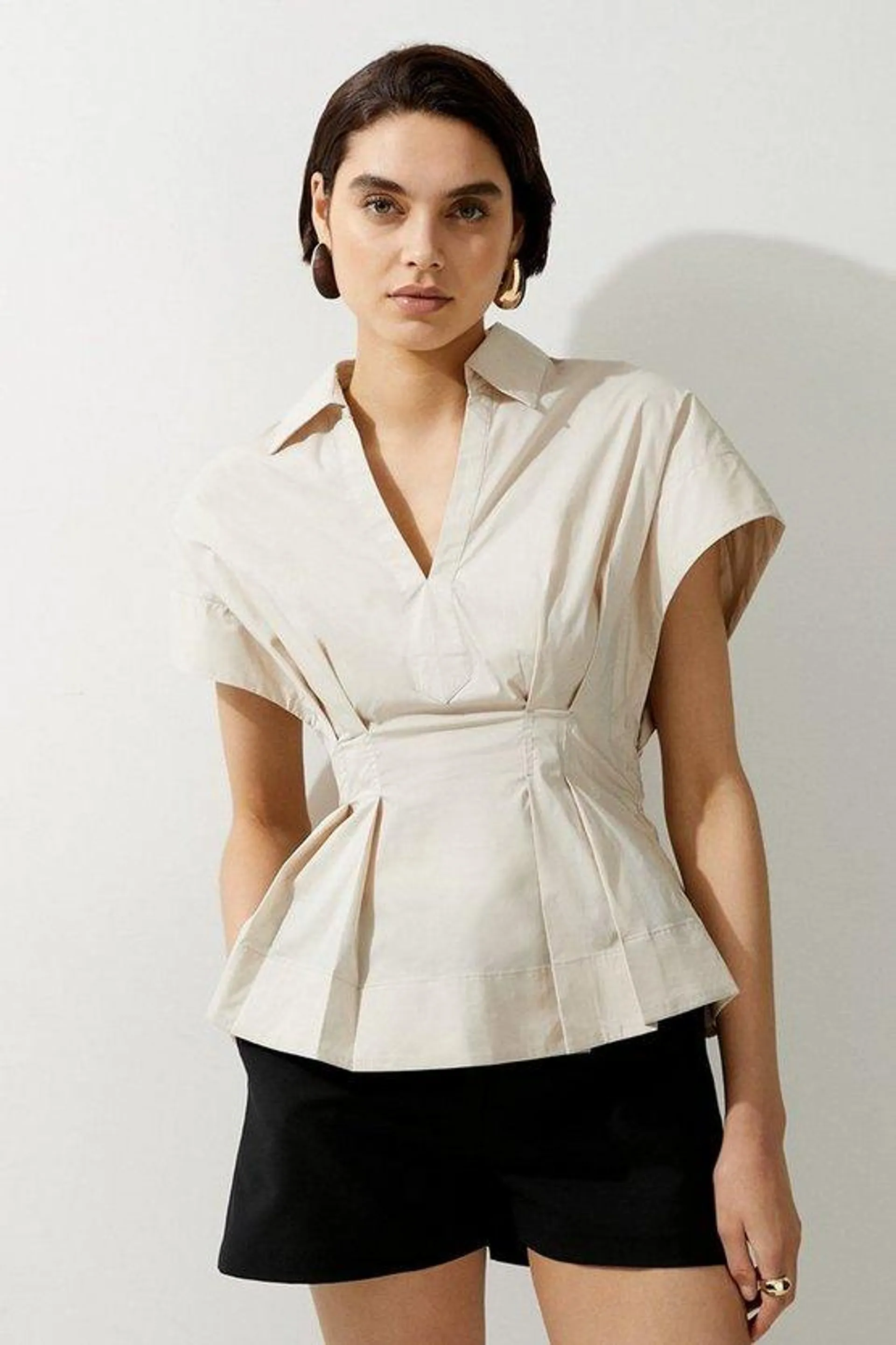 Poplin Balloon Strong Shoulder Woven Shirt