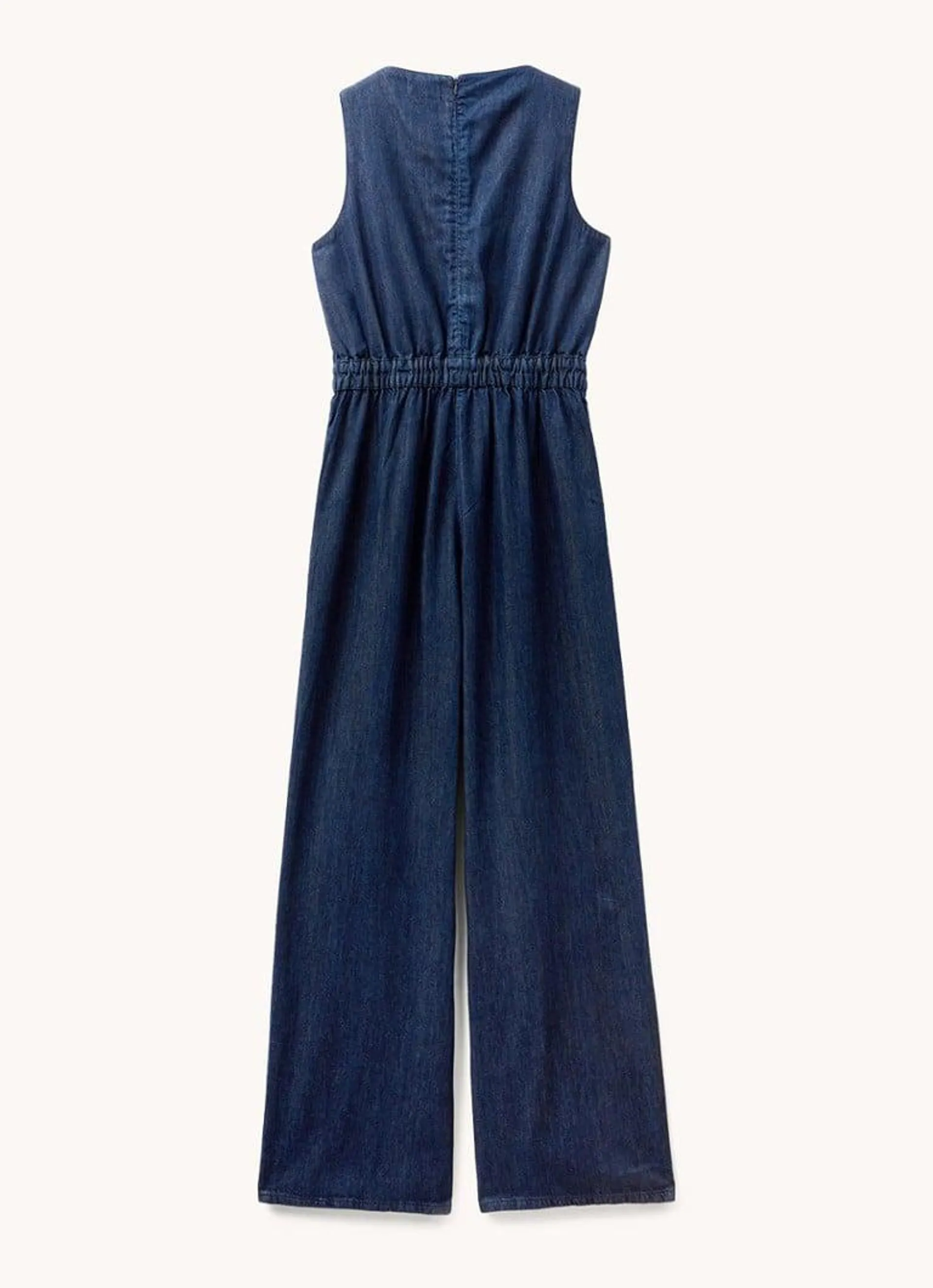 Loose fit jumpsuit van chambray met V-hals