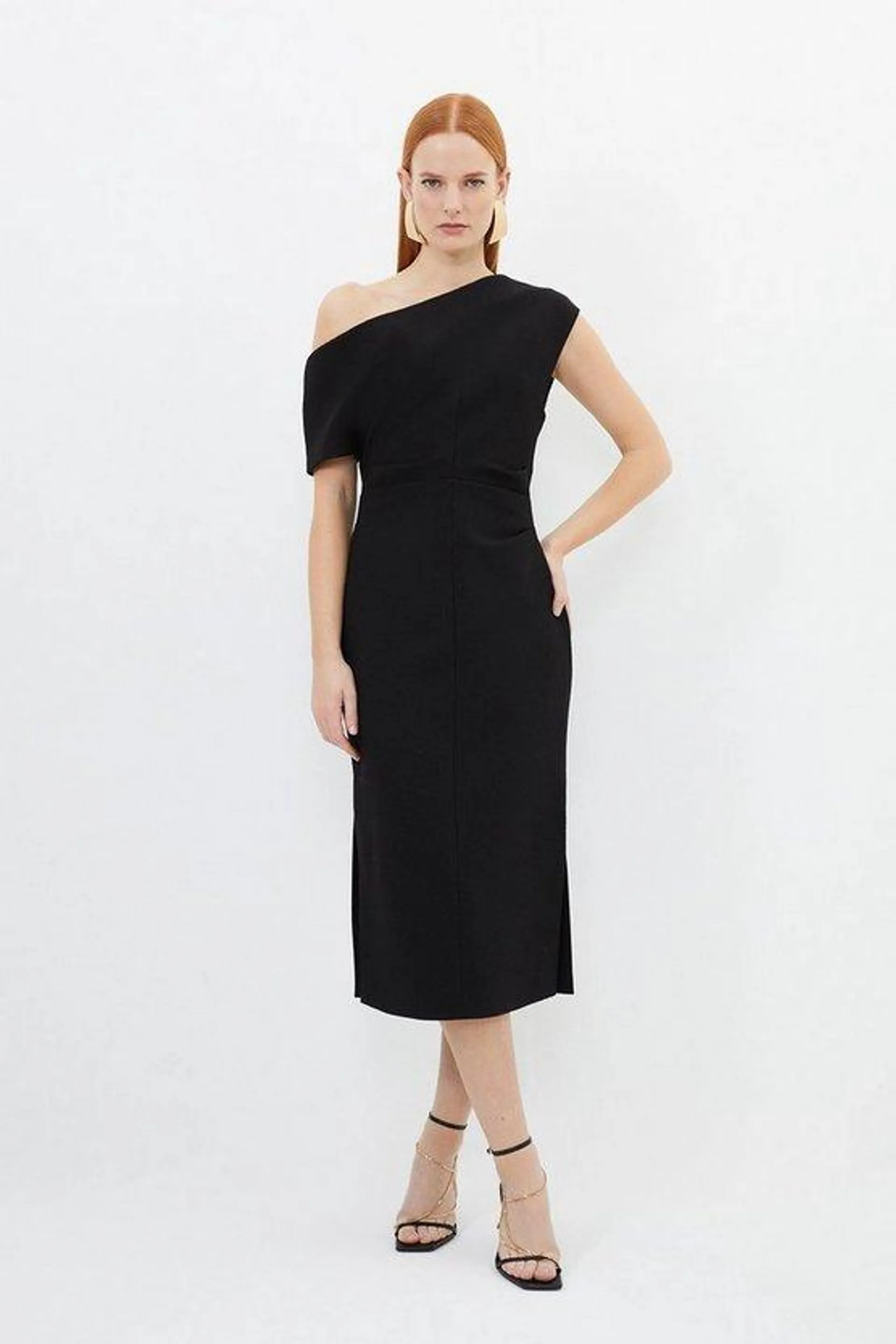 Petite Compact Stretch Drop Shoulder Tailored Midi Dress