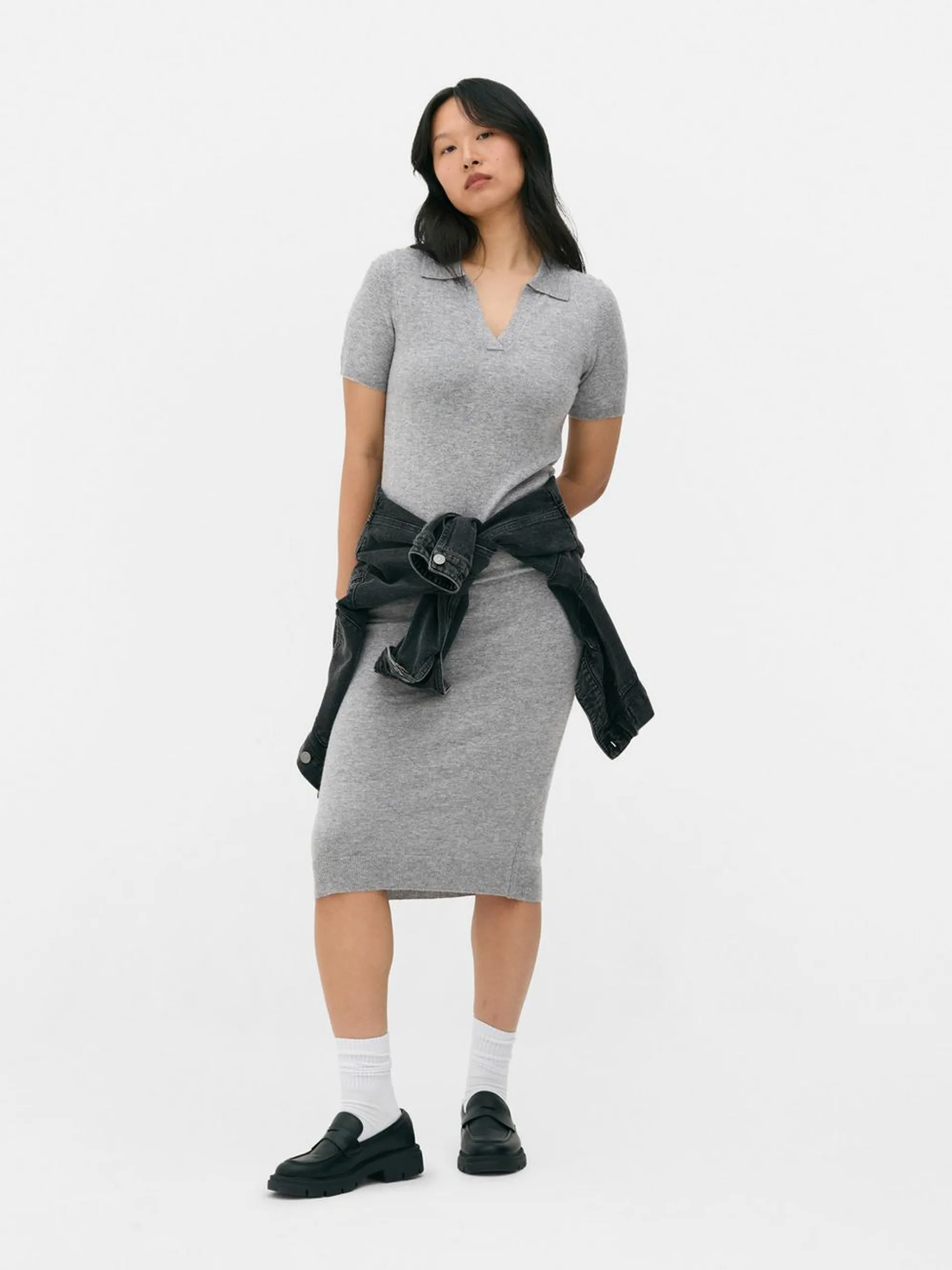 Short Sleeve Collar Midi Dress