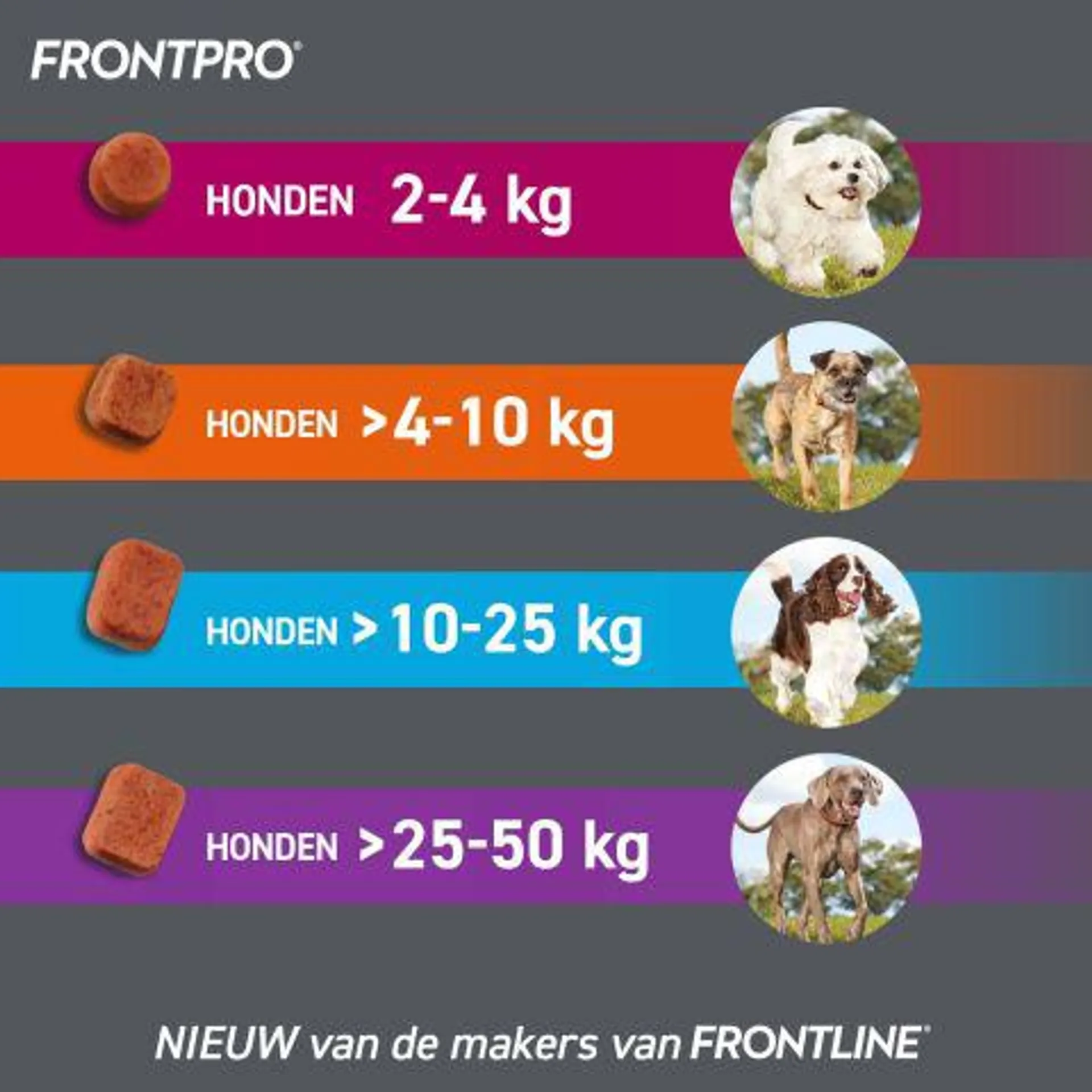 Frontpro Kauwtablet Hond 2-4KG - S - Vlooien- en tekenmiddel - 3 stuks