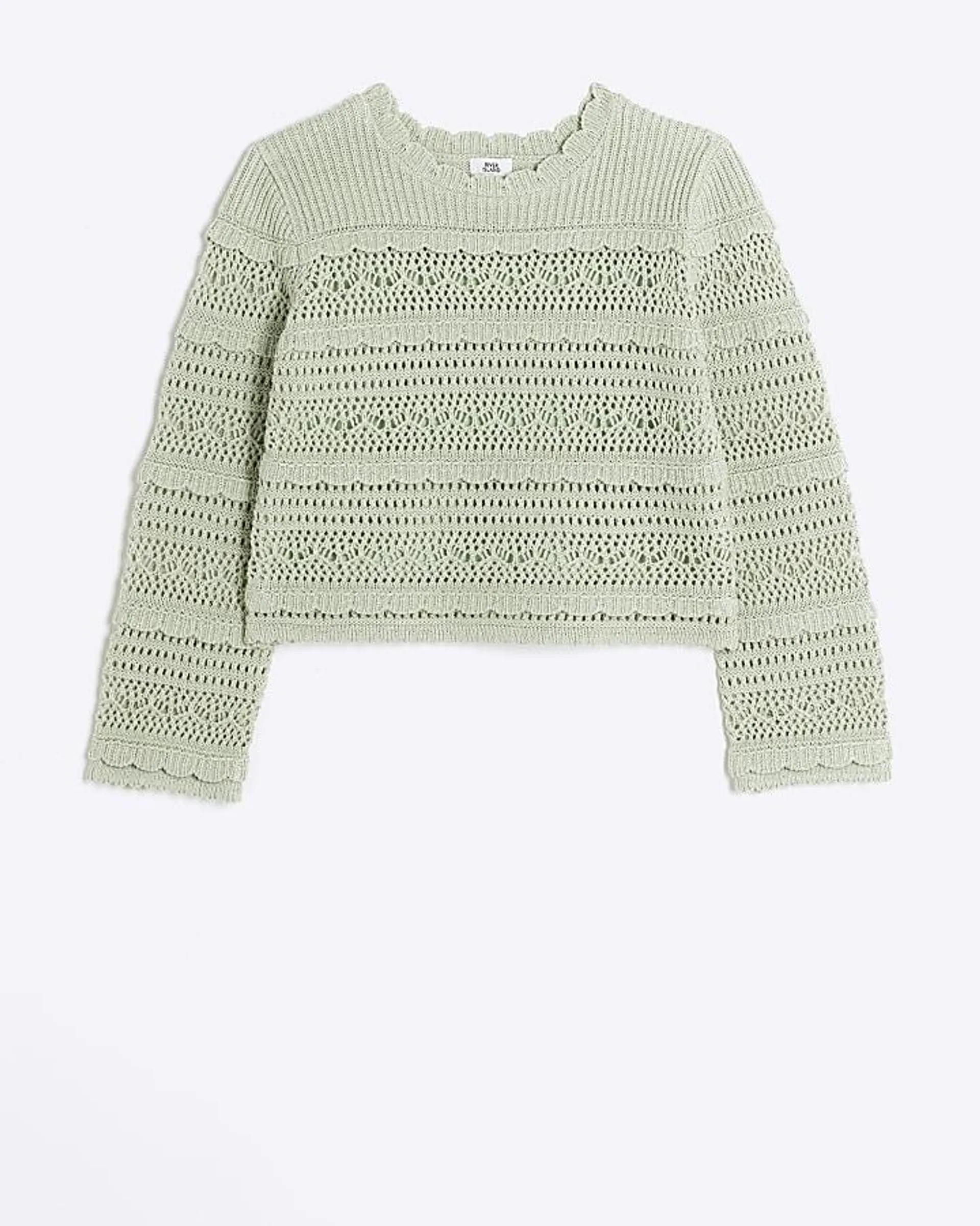 Girls khaki crochet metallic jumper