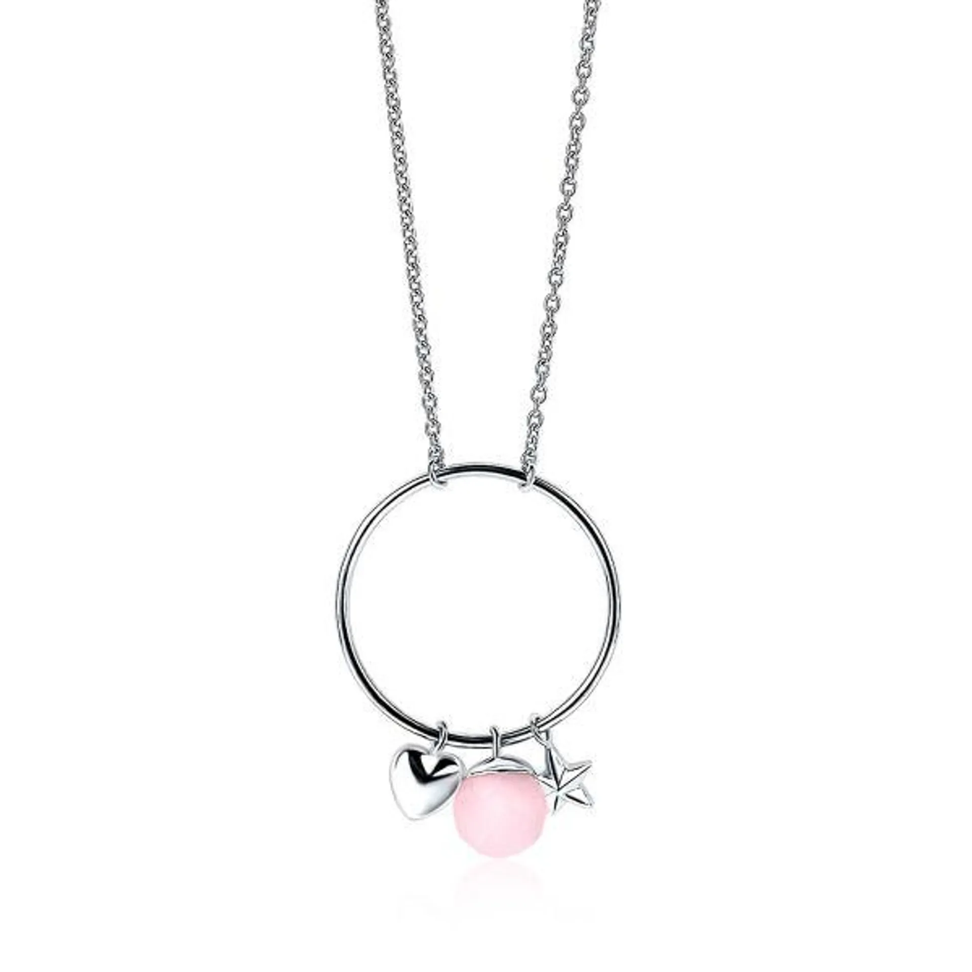 ZINZI zilveren ketting hartje rond ster roze 45cm ZIC1878