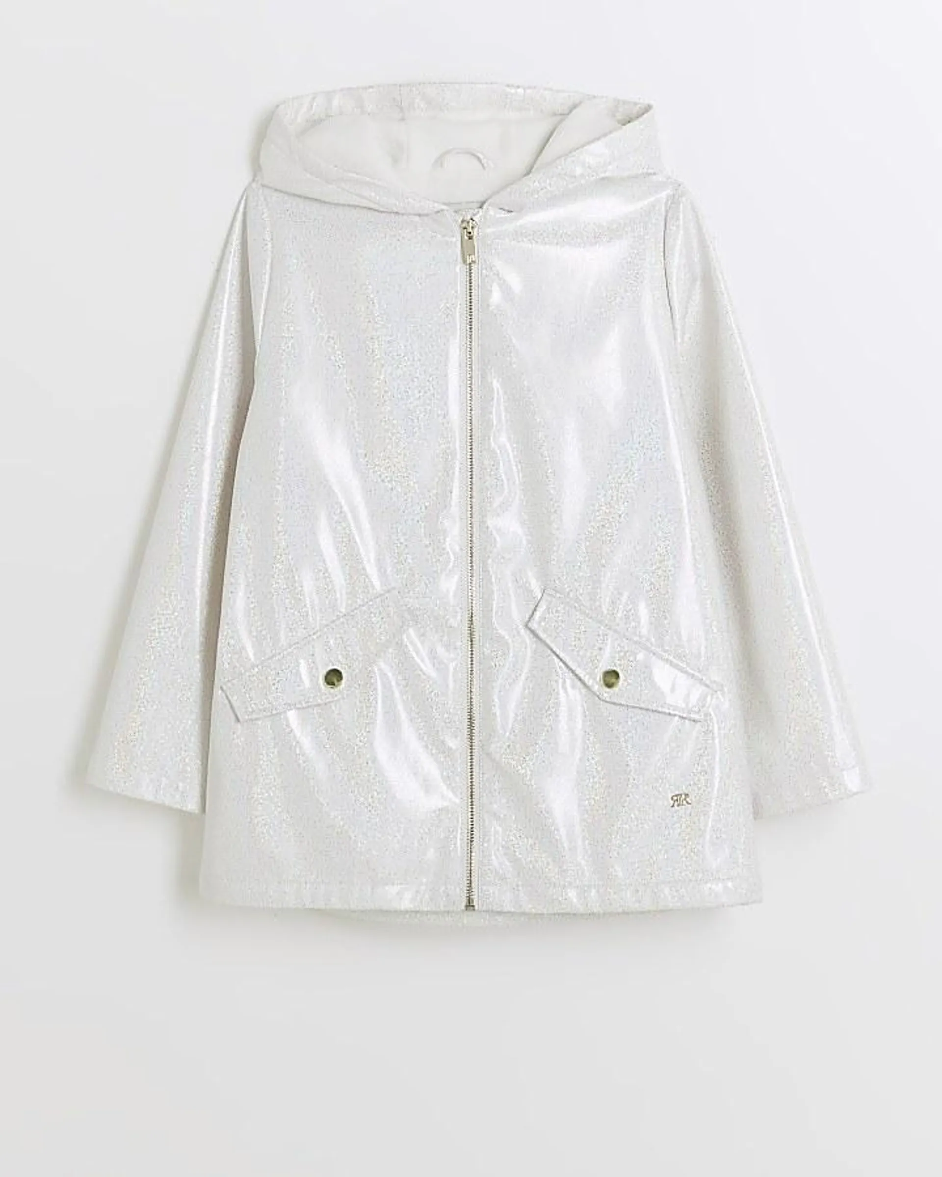 Girls white glitter hooded rain coat