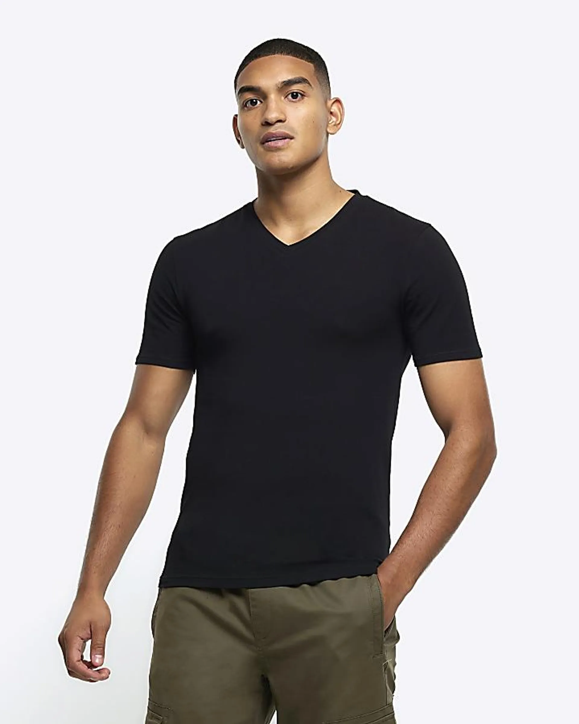 Black muscle fit V neck t-shirt