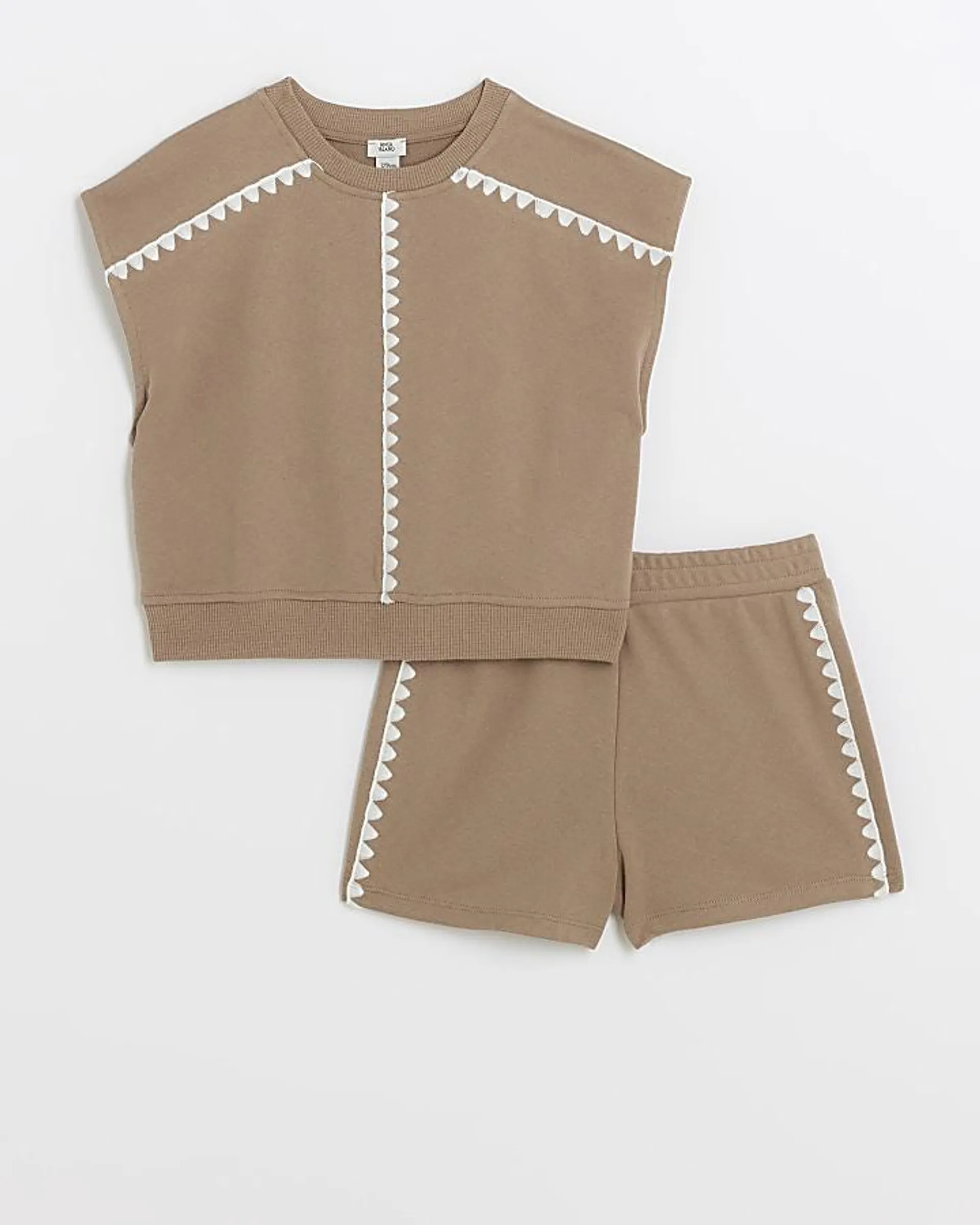 Girls stone whipstitch top and shorts set