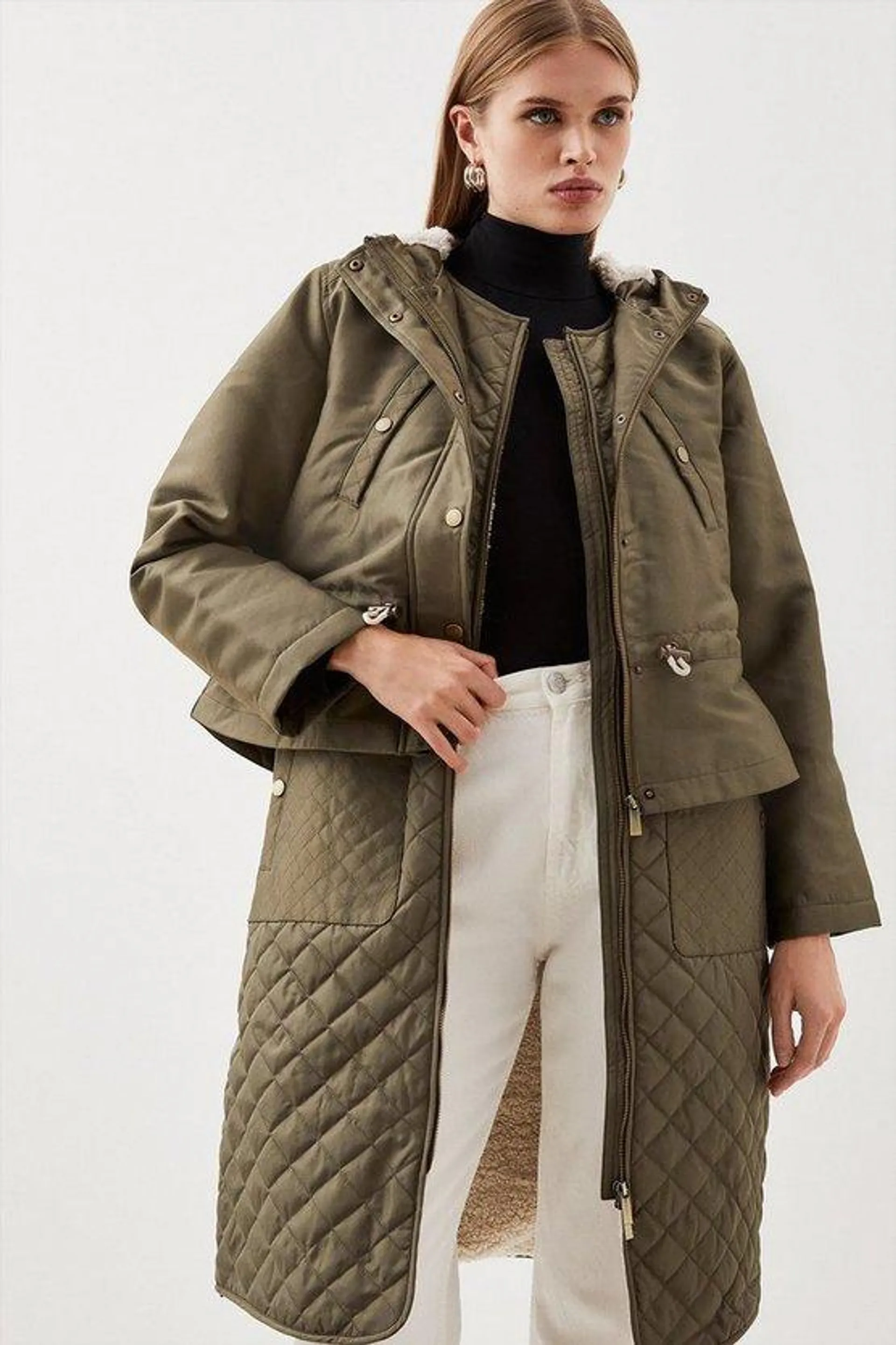 Faux Fur Lined Hybrid Longline Trench Coat