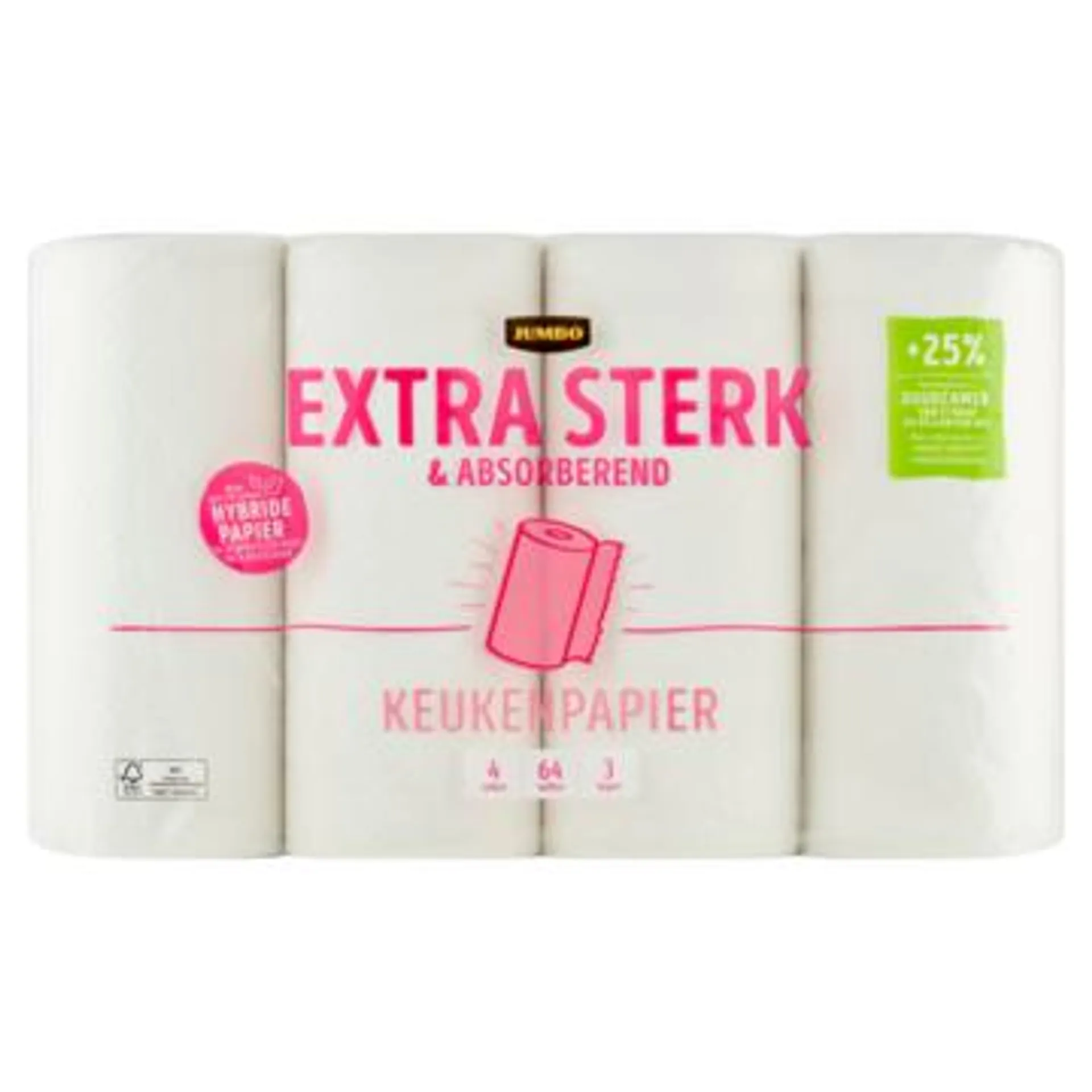 Jumbo Keukenpapier Extra Sterk & Absorberend 3 Lagen 4 Rollen