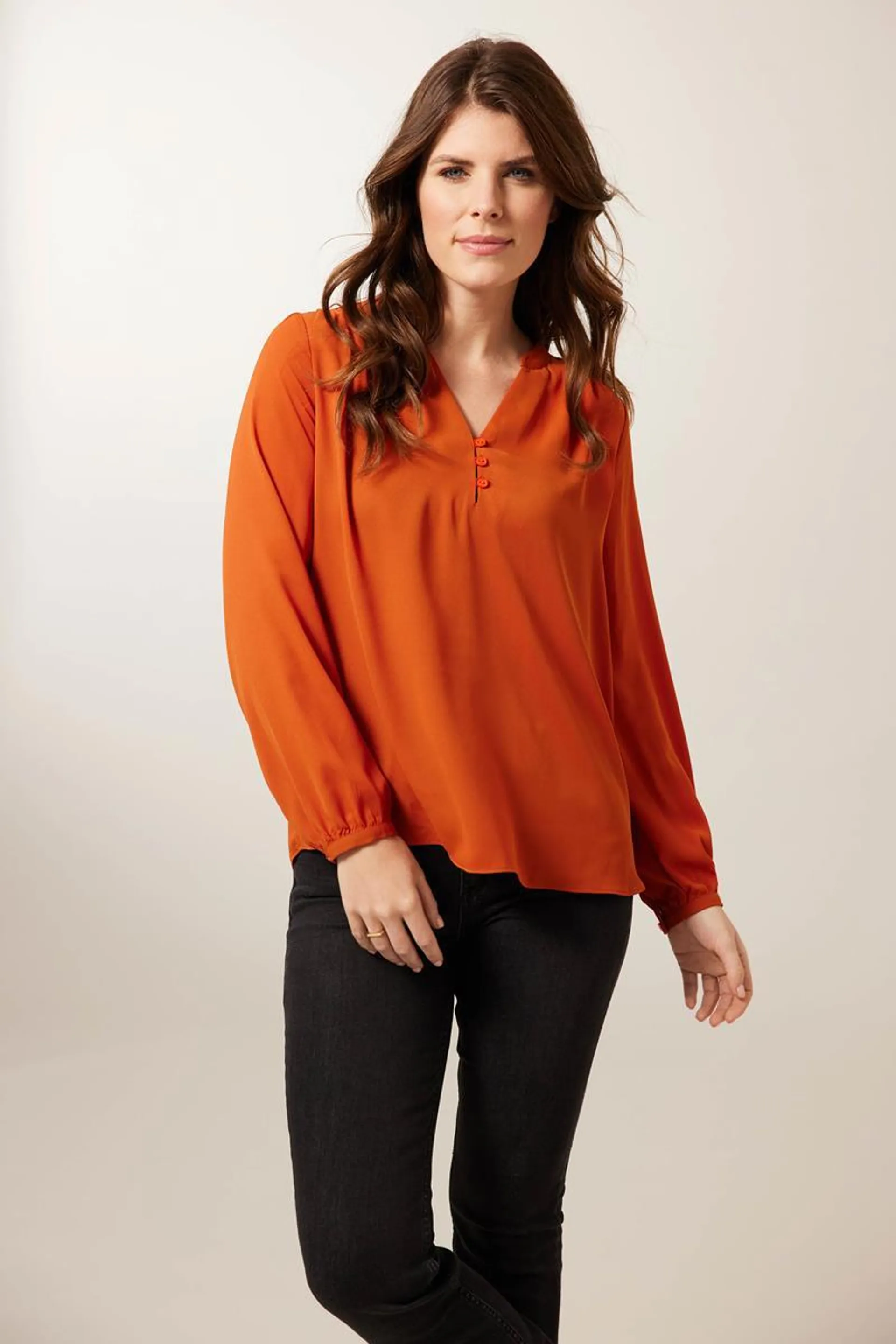 Blouse knoop bruin