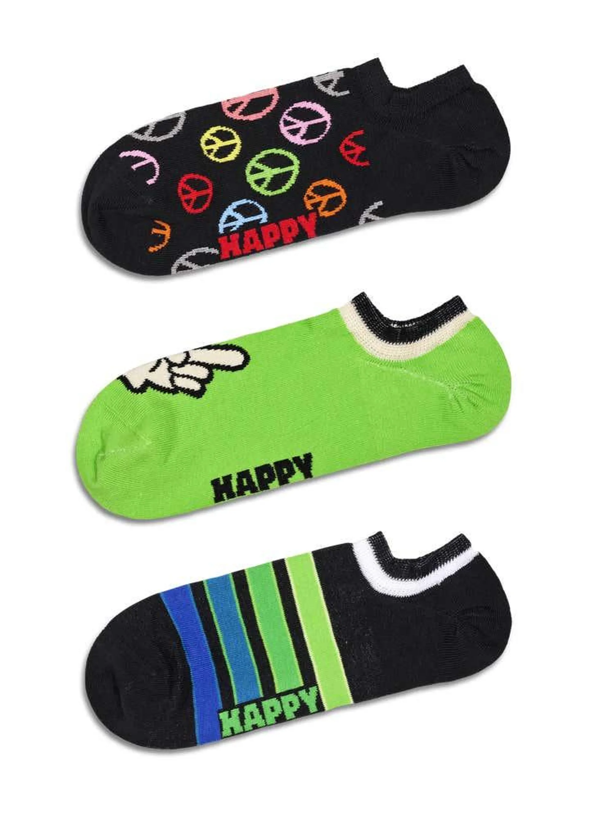 3-Pack Peace Sign No Show Socks