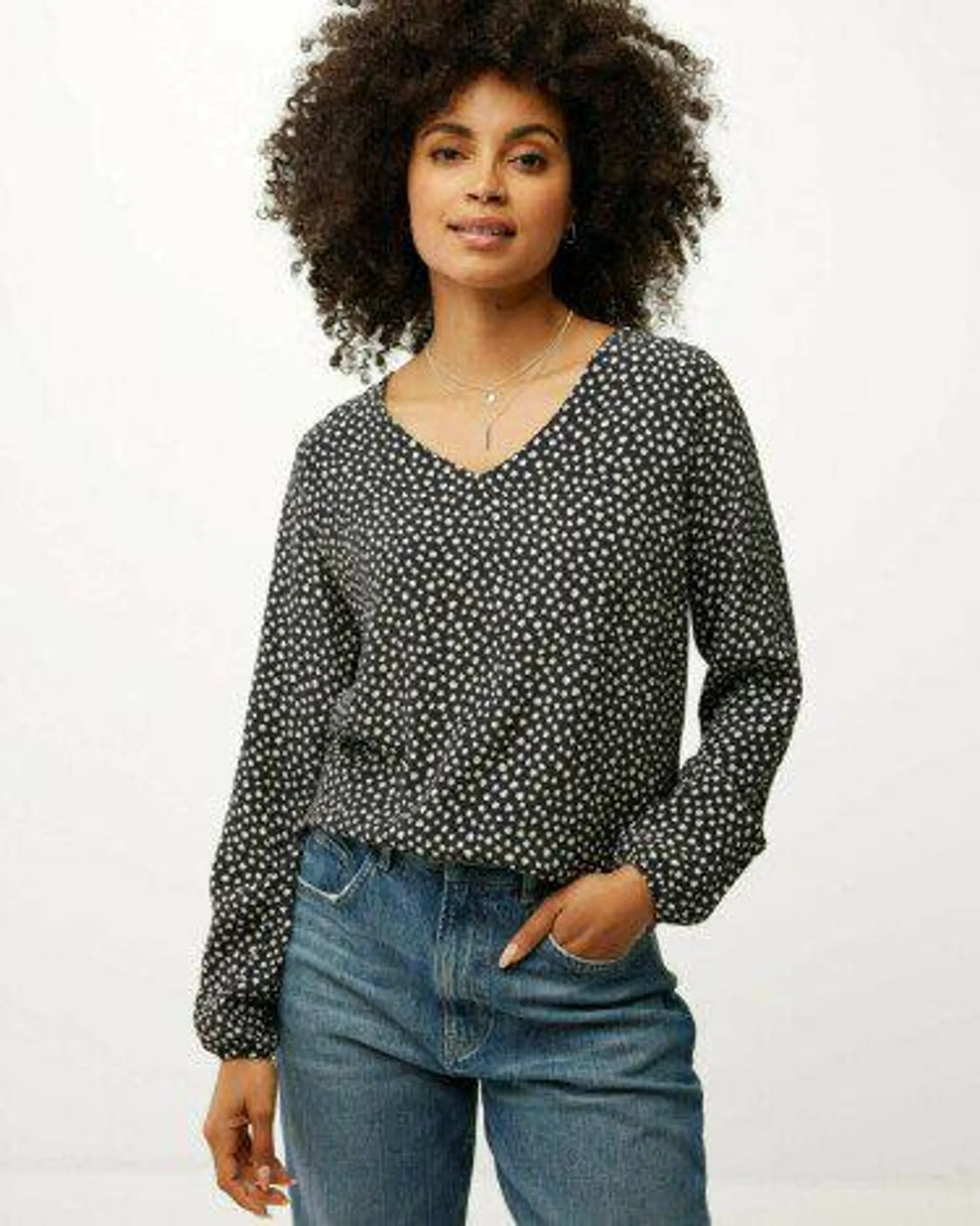 V-neck blouse AOP Black