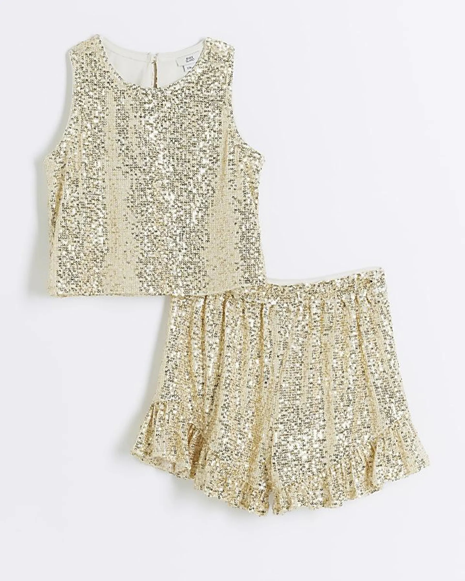 Girls gold sequin vest and shorts set