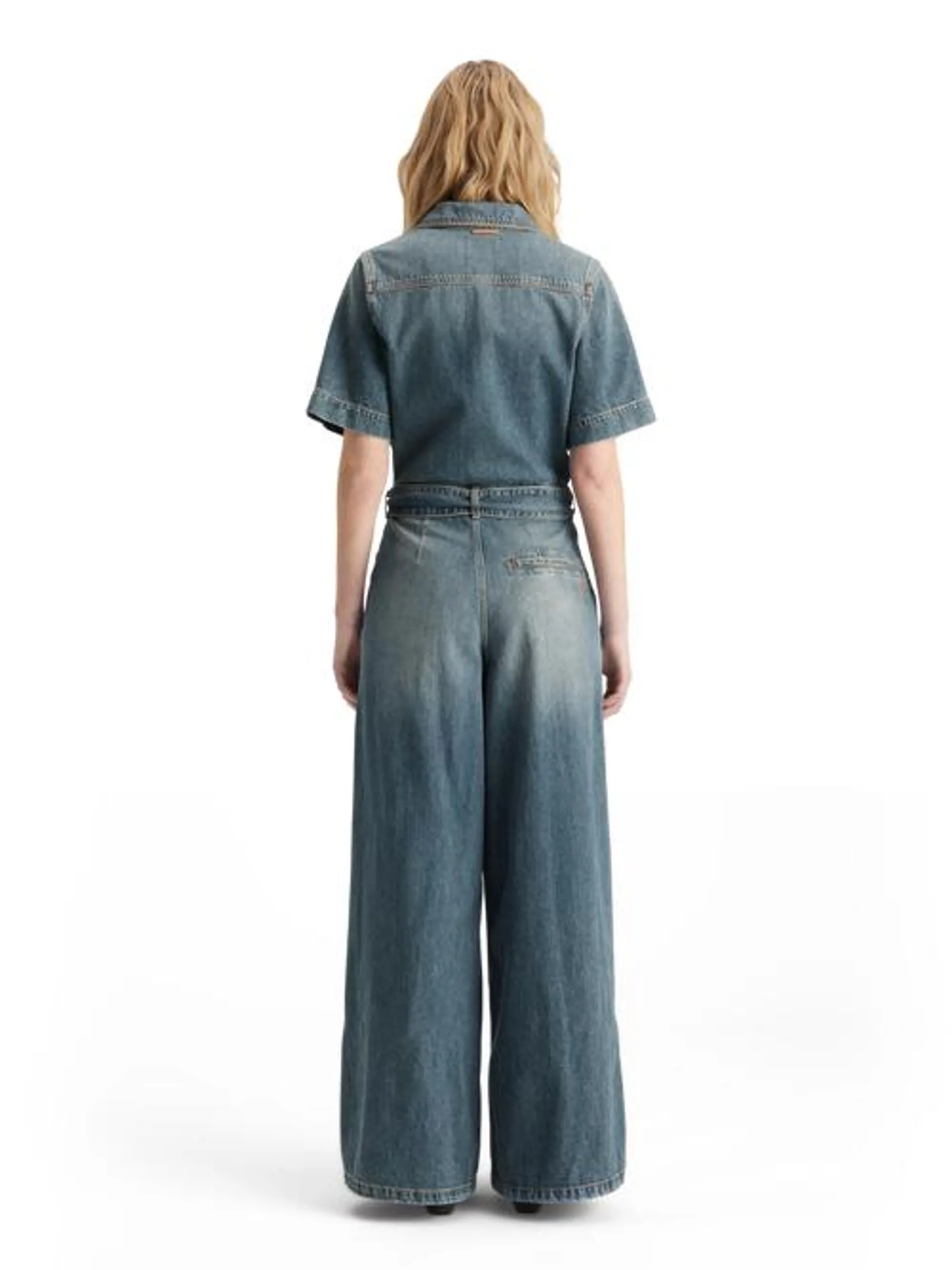 Washed denim workwear jumpsuit