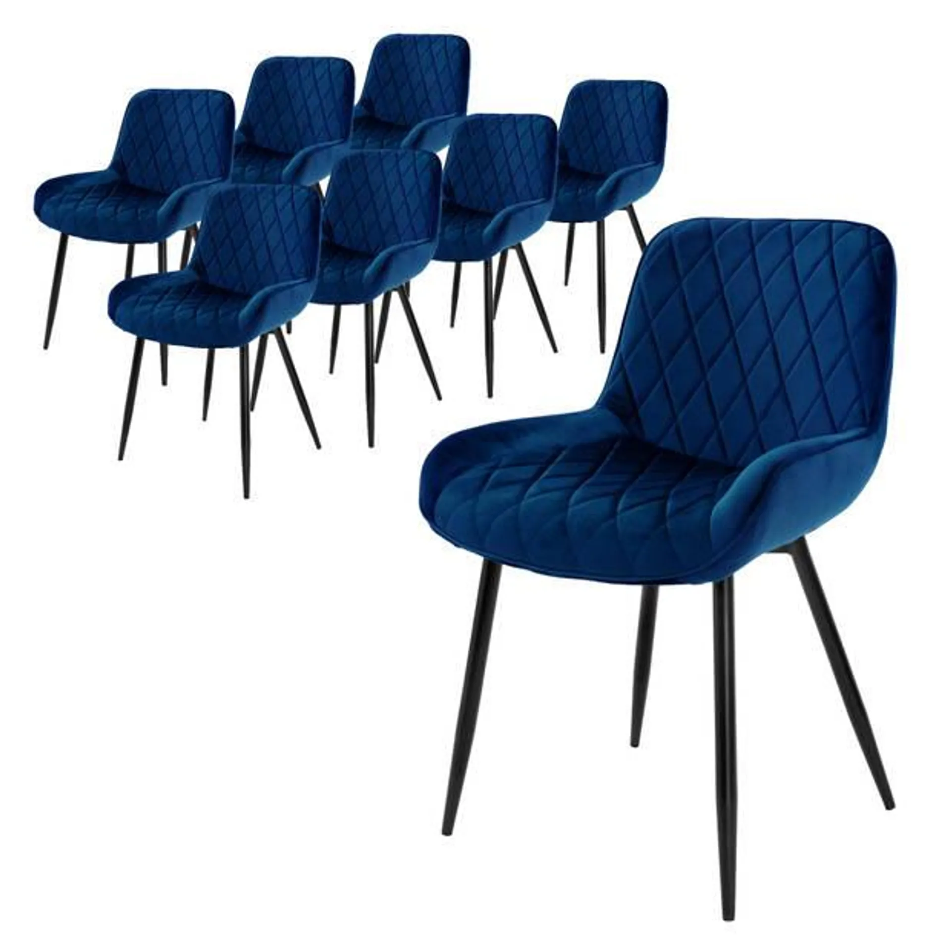 ML-Design Set van 8 Eetkamerstoelen Eetkamerstoel met Rugleuning en Armleuningen, Donkerblauw, Fluwelen Zitting, Metalen