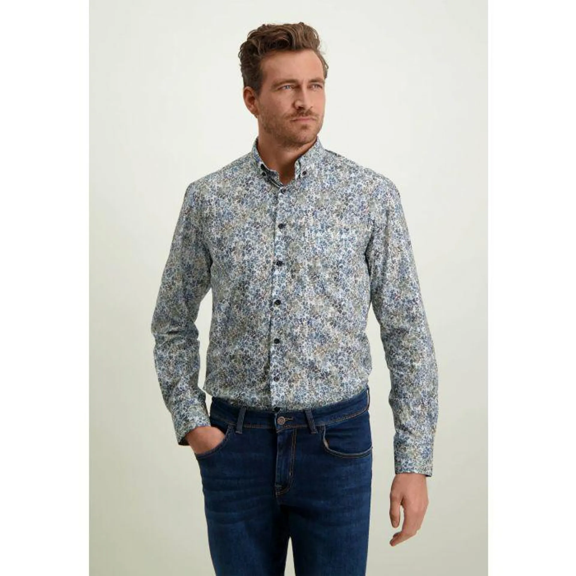 Poplin Overhemd met Print Petrol