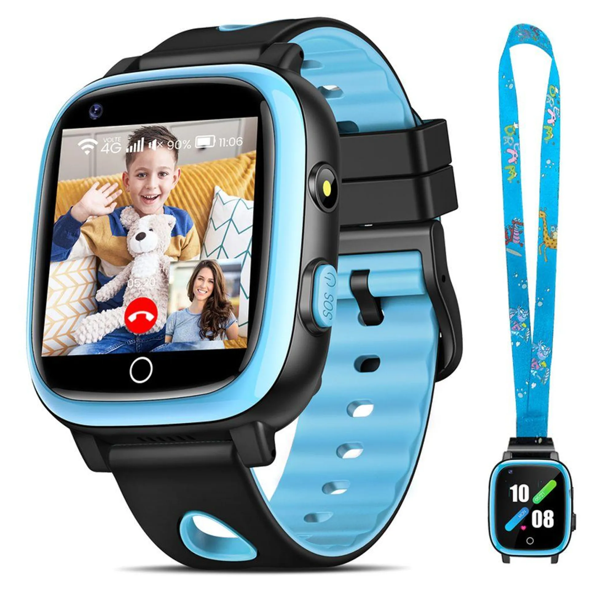 Smartwatch Kinder mit GPS und 4G Telefonfunktion,IP68 wasserdichter Kinder Fitness Aktivitäts Tracker,1,3"" HD Voll Touchscreen Zoll,mit Videoanrufen,Schulmodus