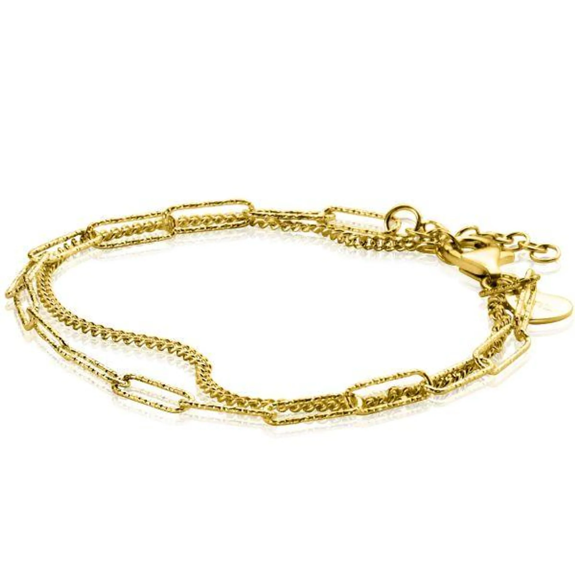 ZINZI Gold Plated Sterling Silver Multi-look Bracelet Curb and Paperclip Chains ZIA2367G