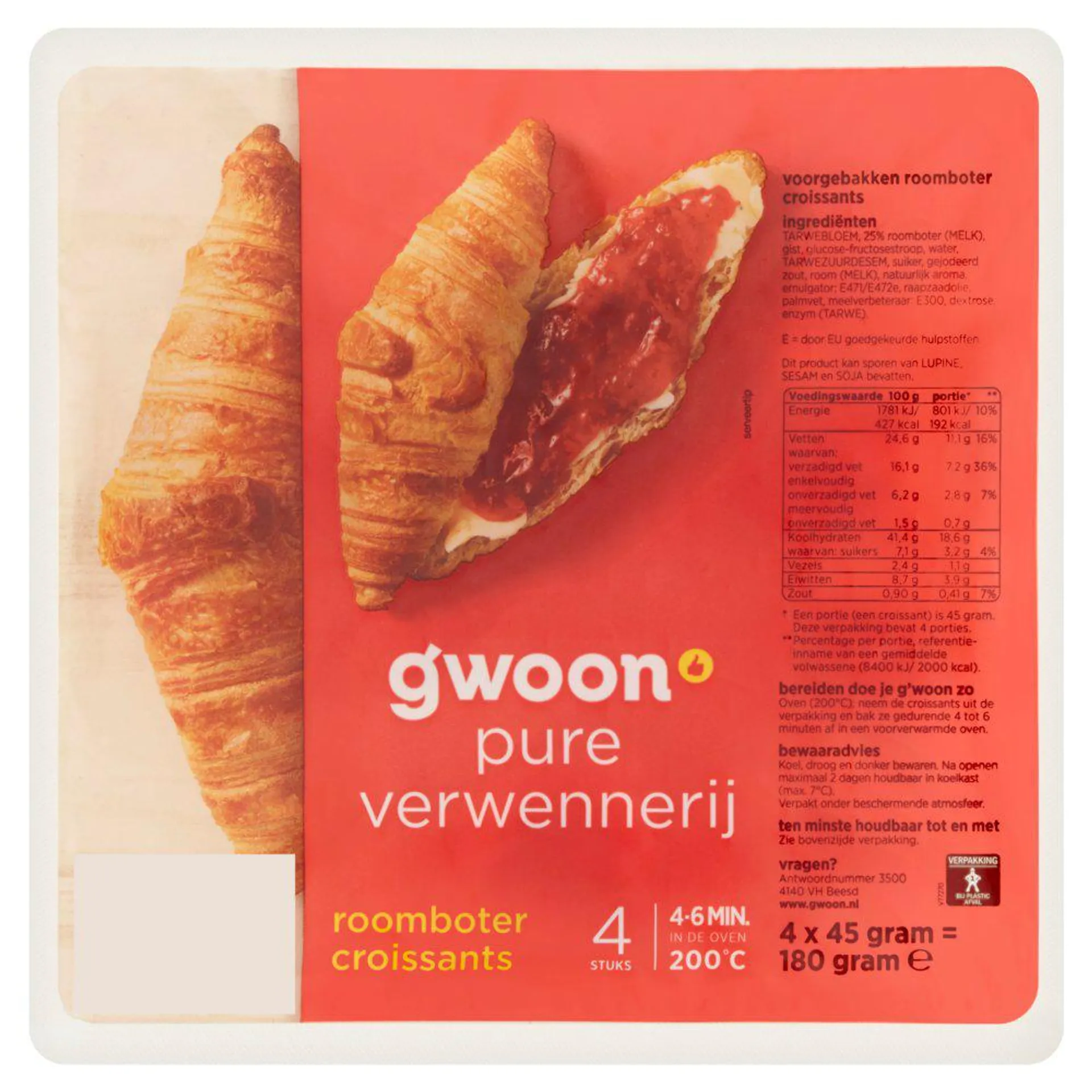 g'woon Roomboter Croissants 4 x 45 g