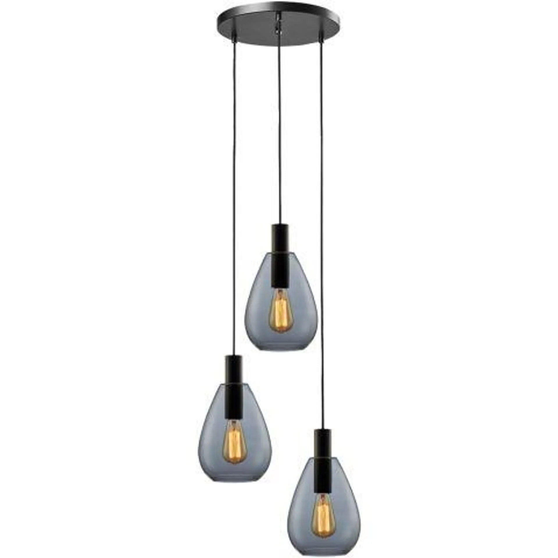 Hanglamp Felinio smoke glas 3-lichts rond