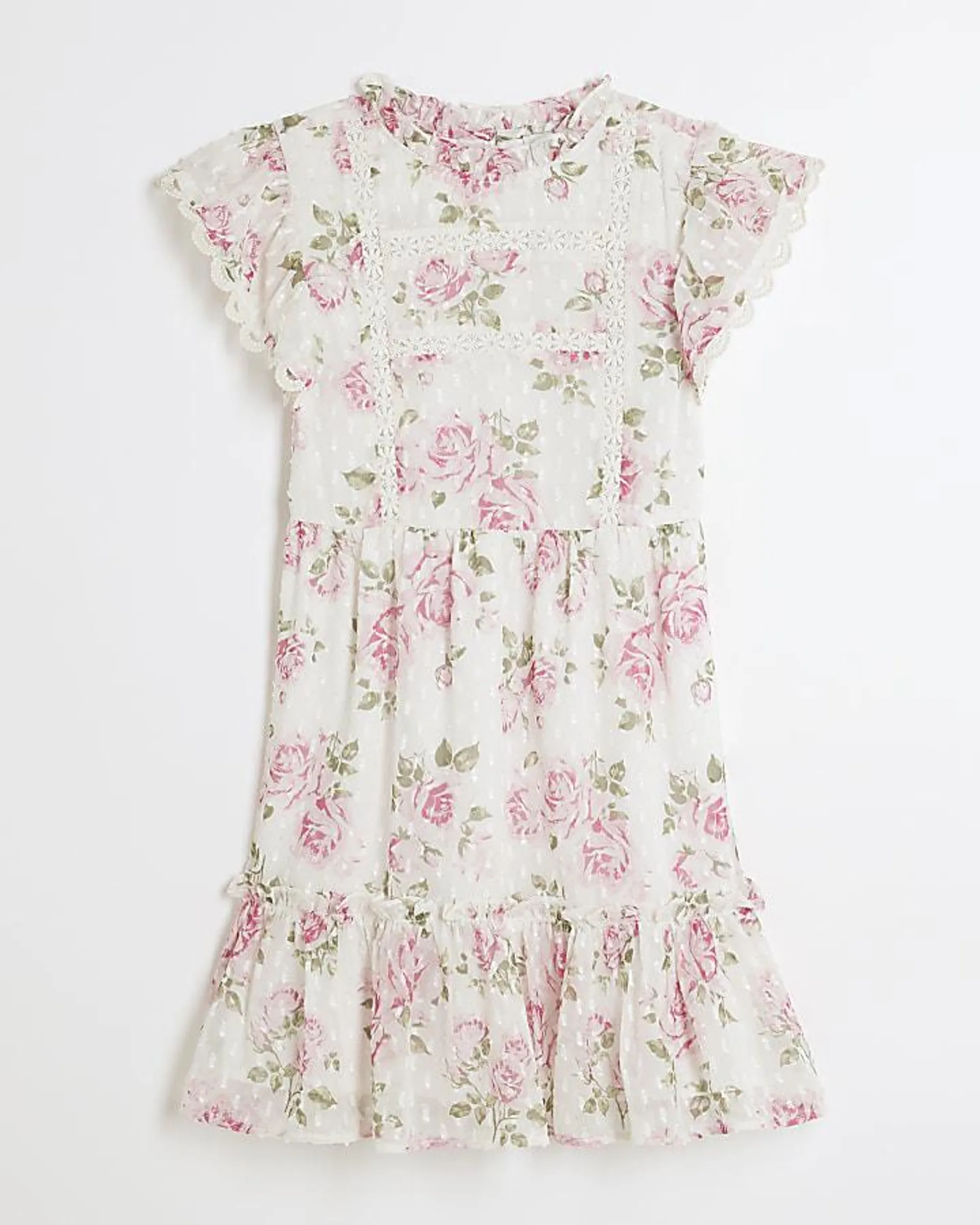 Girls white rose chiffon dress