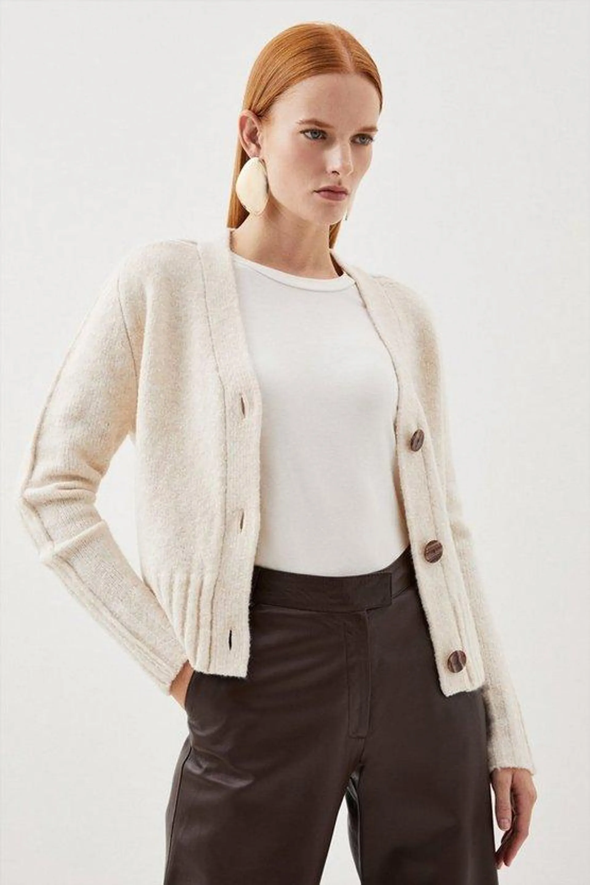 Wool Blend Knit Boxy Cardigan