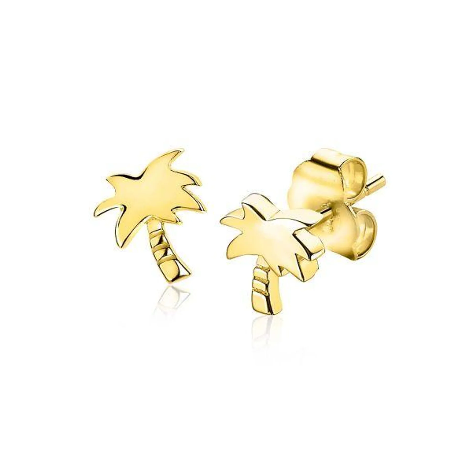 8mm ZINZI Gold Plated Sterling Silver Stud Earrings Palm Tree ZIO1679G