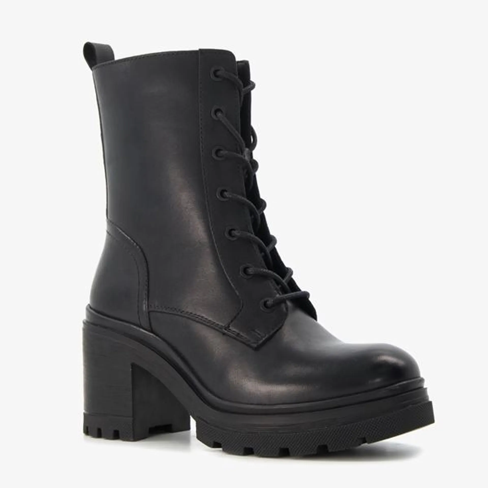 Harper leren dames veterboots met hak zwart