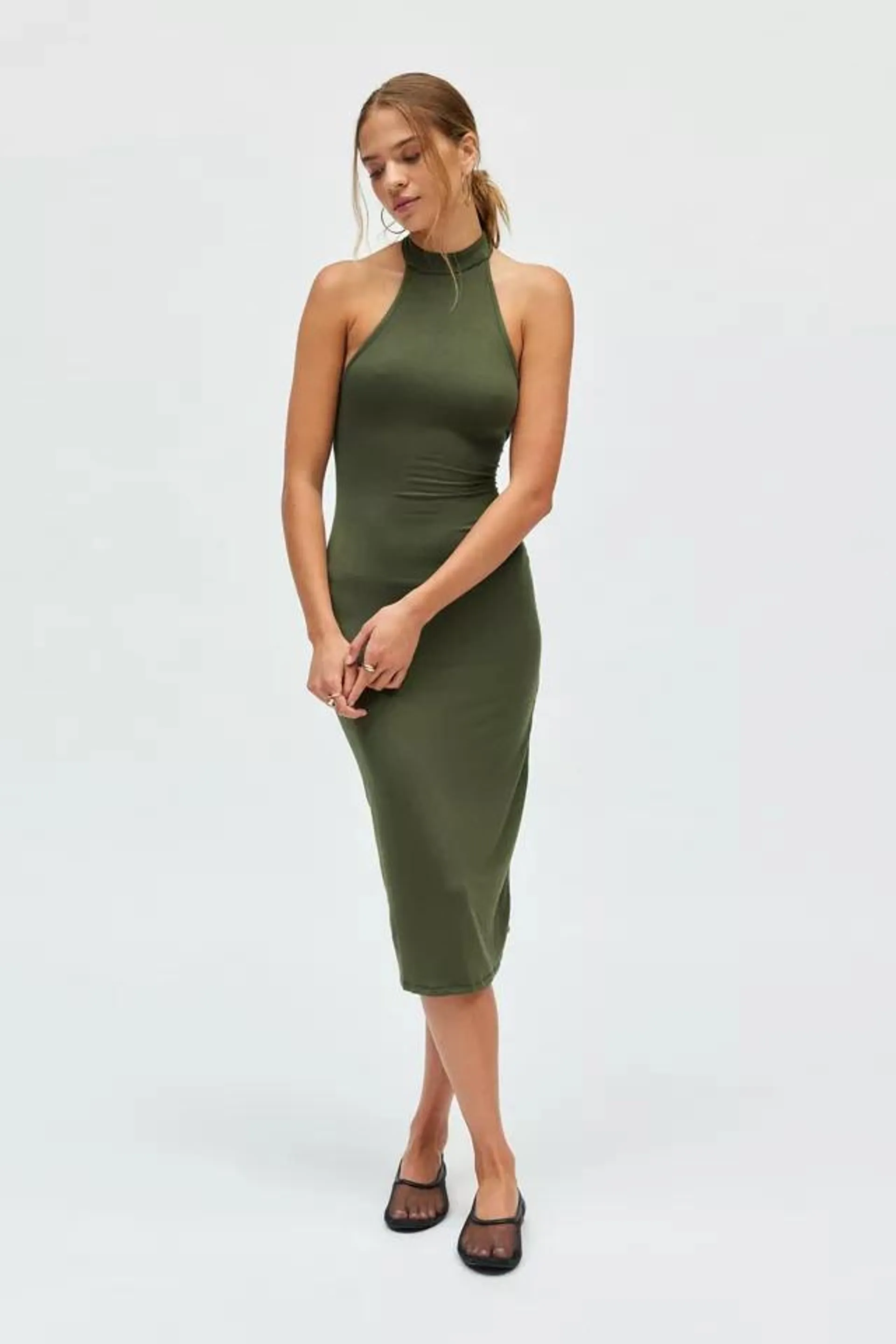 Silence + Noise Kaley Mock Neck Halter Midi Dress