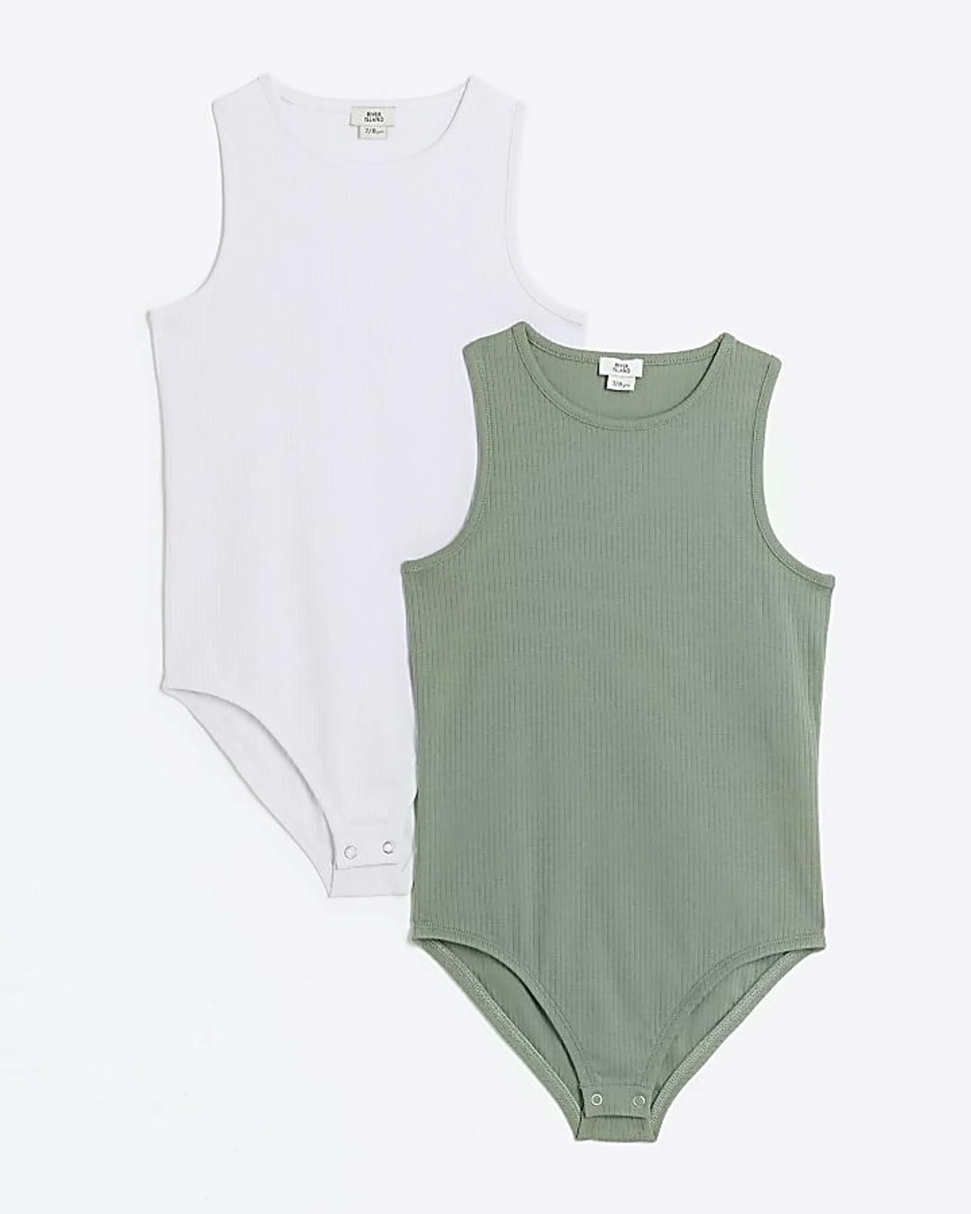 Girls khaki scoop bodysuit 2 pack