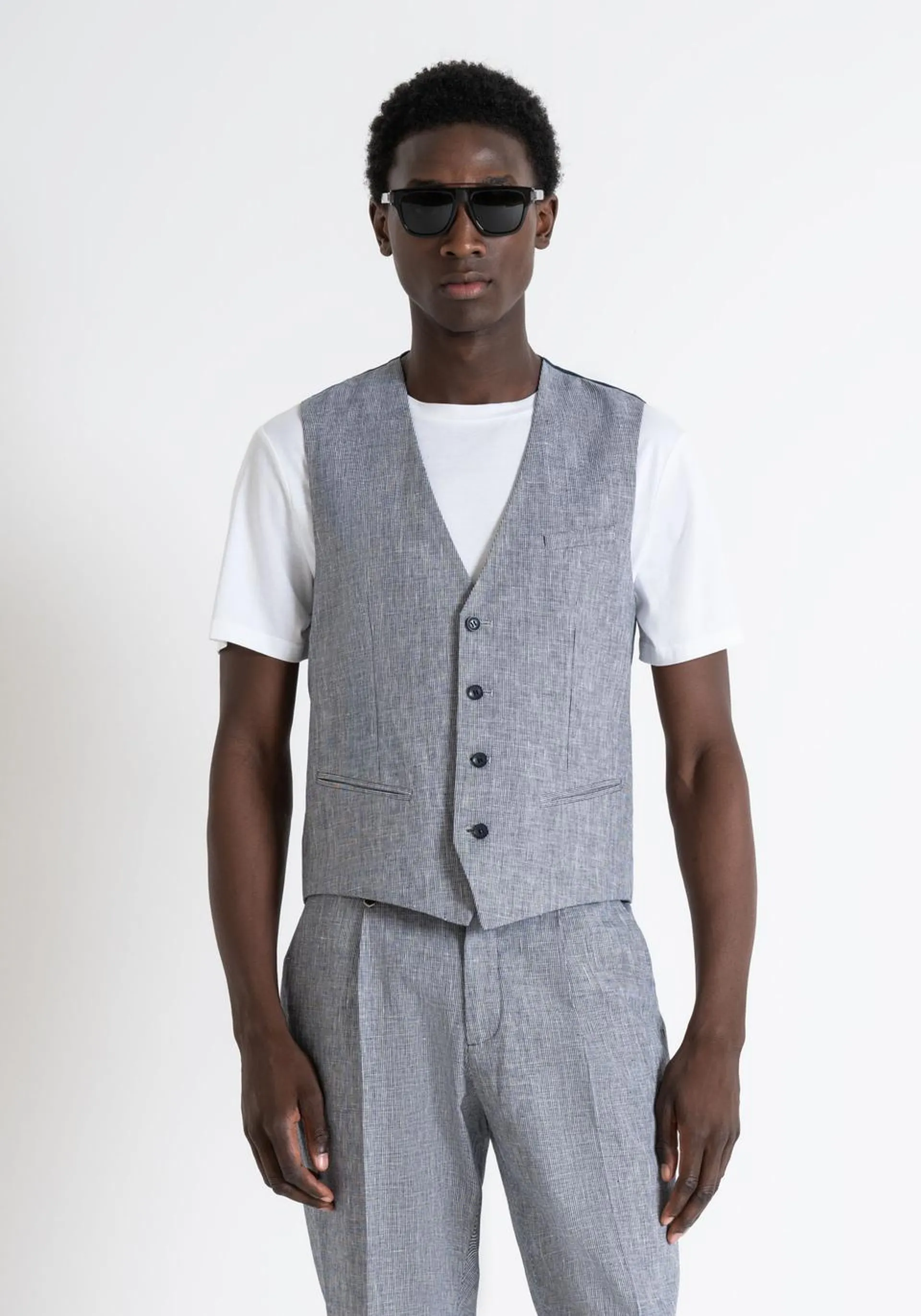 SLIM FIT VEST IN LINEN COTTON