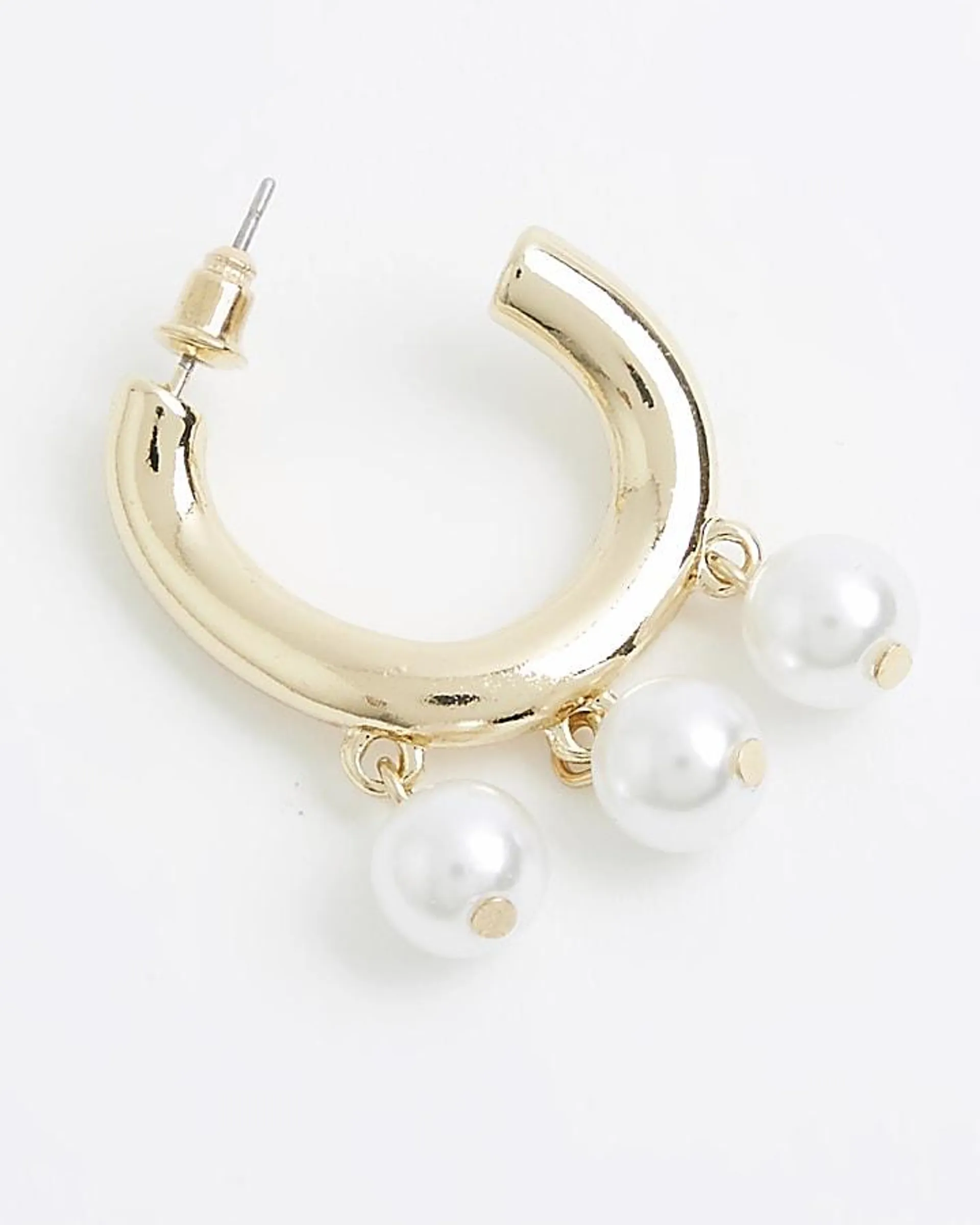 Gold pearl drop hoop earrings