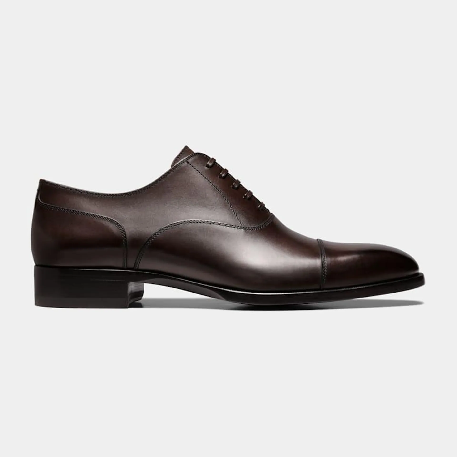 The classic finishing touch to a formal look, these brown Oxfords are crafted in Italy from supple Italian calf leather in a Blake stitch, and feature full leather lining and sole.