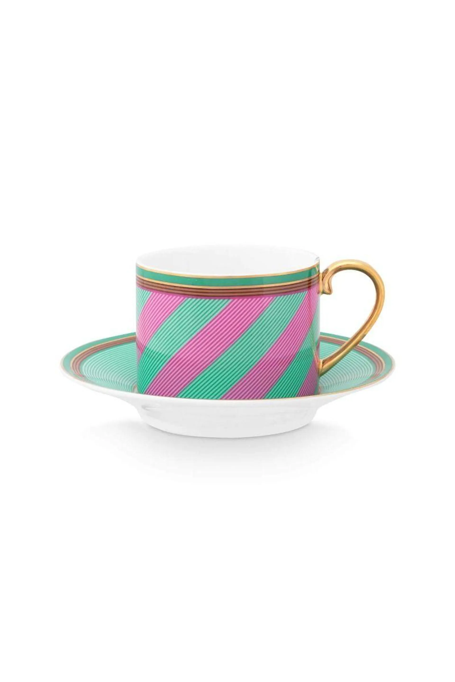 Pip Chique Stripes Cappuccino Kop & Schotel Roze/Groen