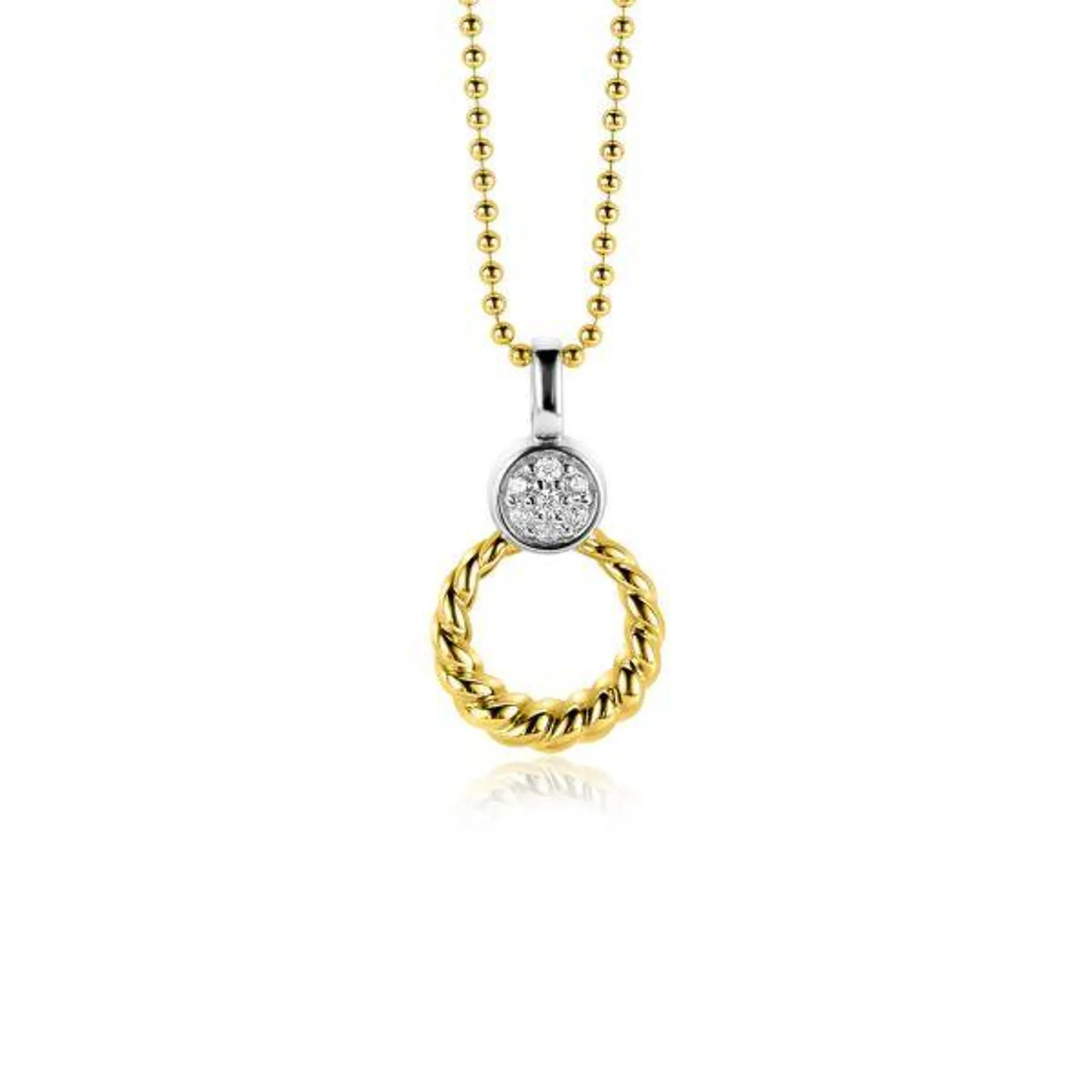 20mm ZINZI Gold Plated Sterling Silver Round Pendant Rope Design White Zirconias ZIH2390Y (excl. necklace)