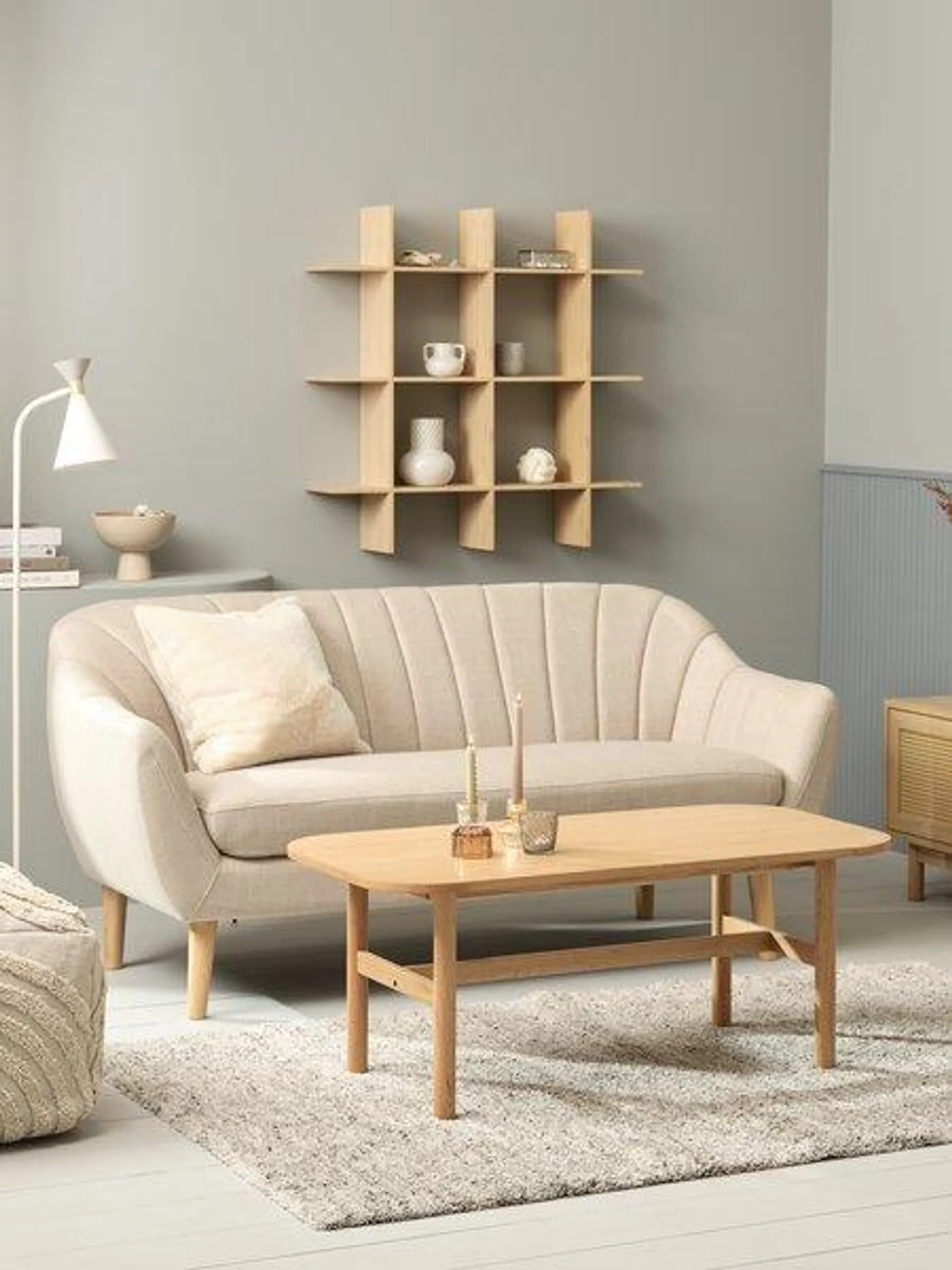 2,5-zitsbank EGEDAL beige stof/eiken kleur