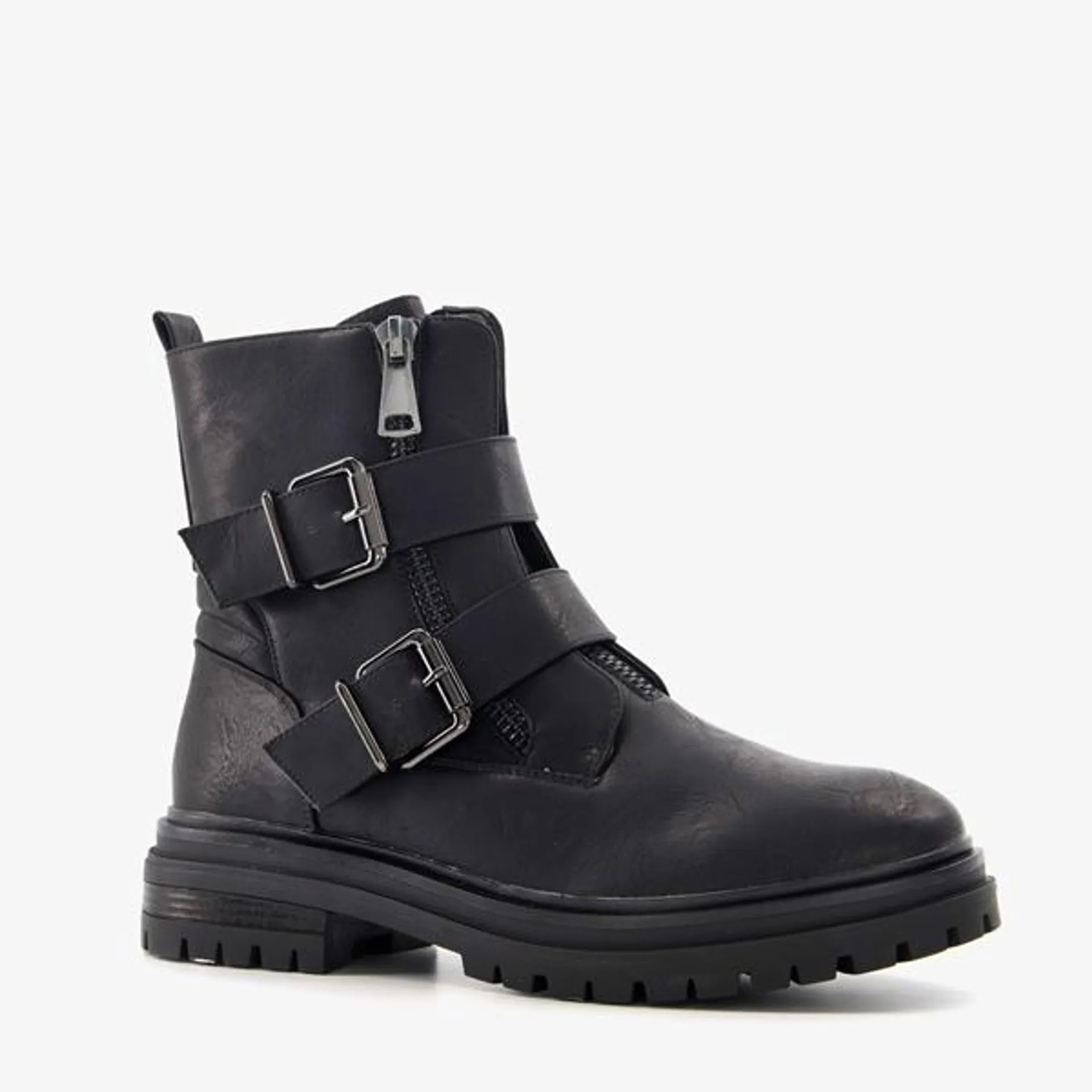 Blue Box dames biker boots met ritsen zwart