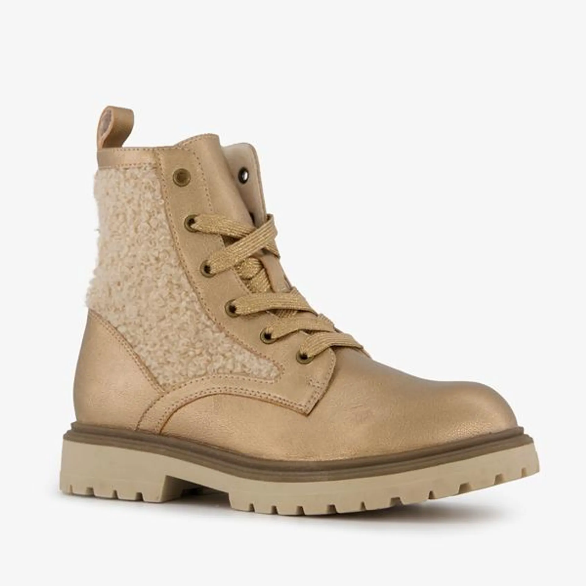 Blue Box meisjes teddy veterboots beige