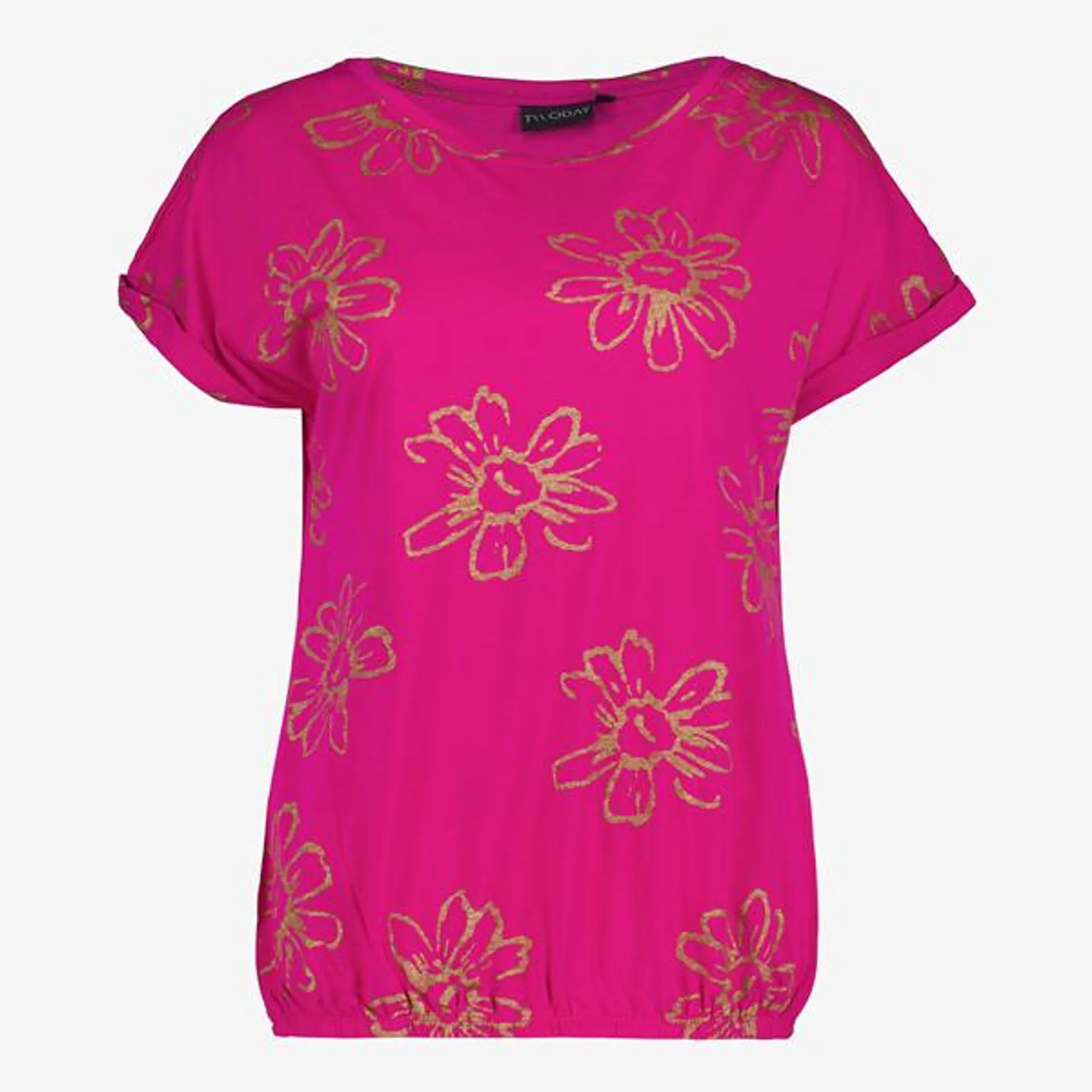 Roze dames T-shirt uit de TwoDay collectie. Voorzien van een ronde hals en ...