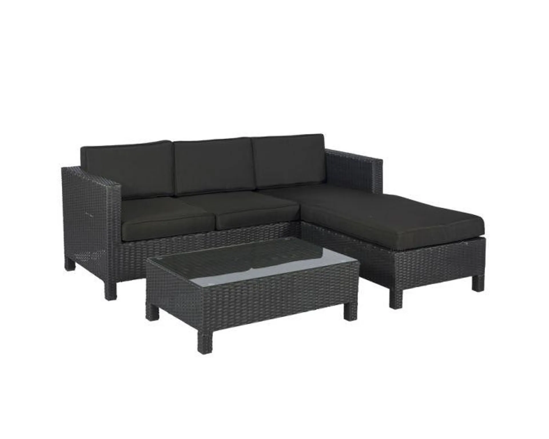 Hoekbank "Lima" Loungeset wicker 3-zits - Zwart - Pure Garden & Living