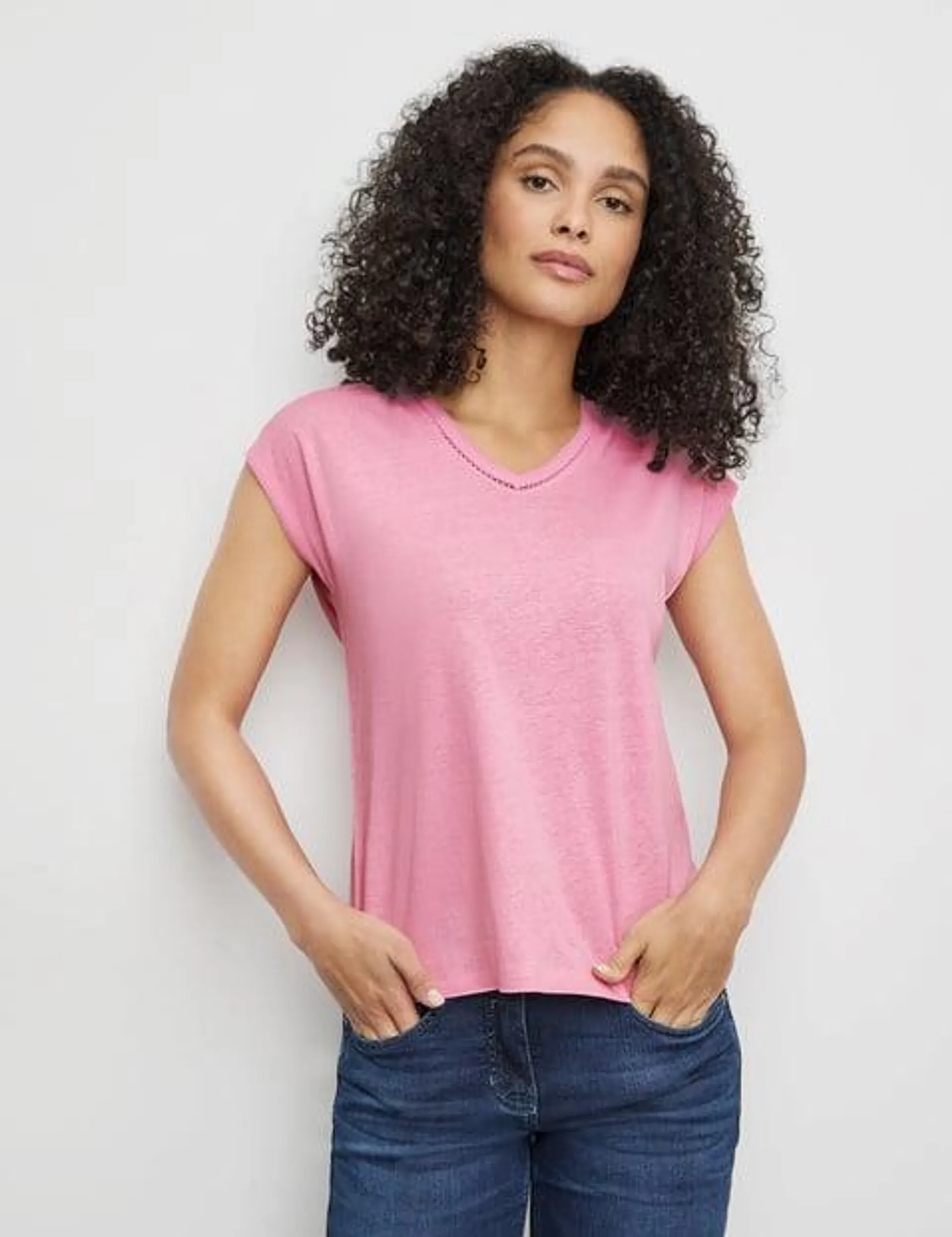 Shirt met korte mouwen en chiffon rand