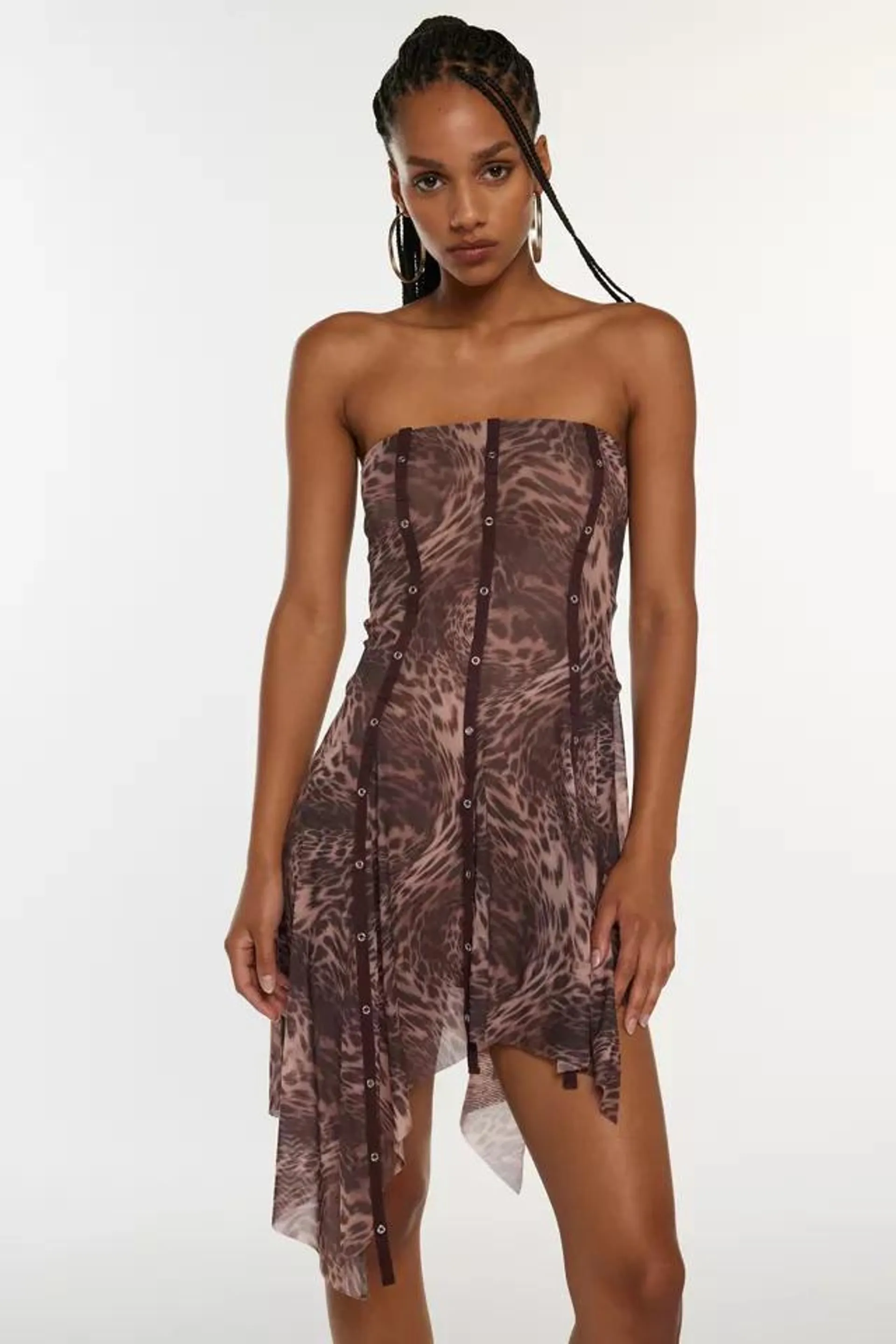 Silence + Noise Quincey Strapless Mesh Mini Dress