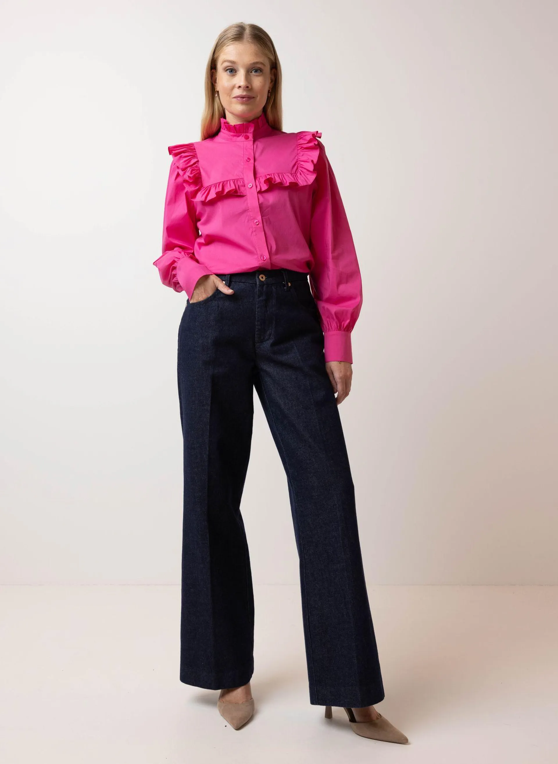 Roze blouse met ruches