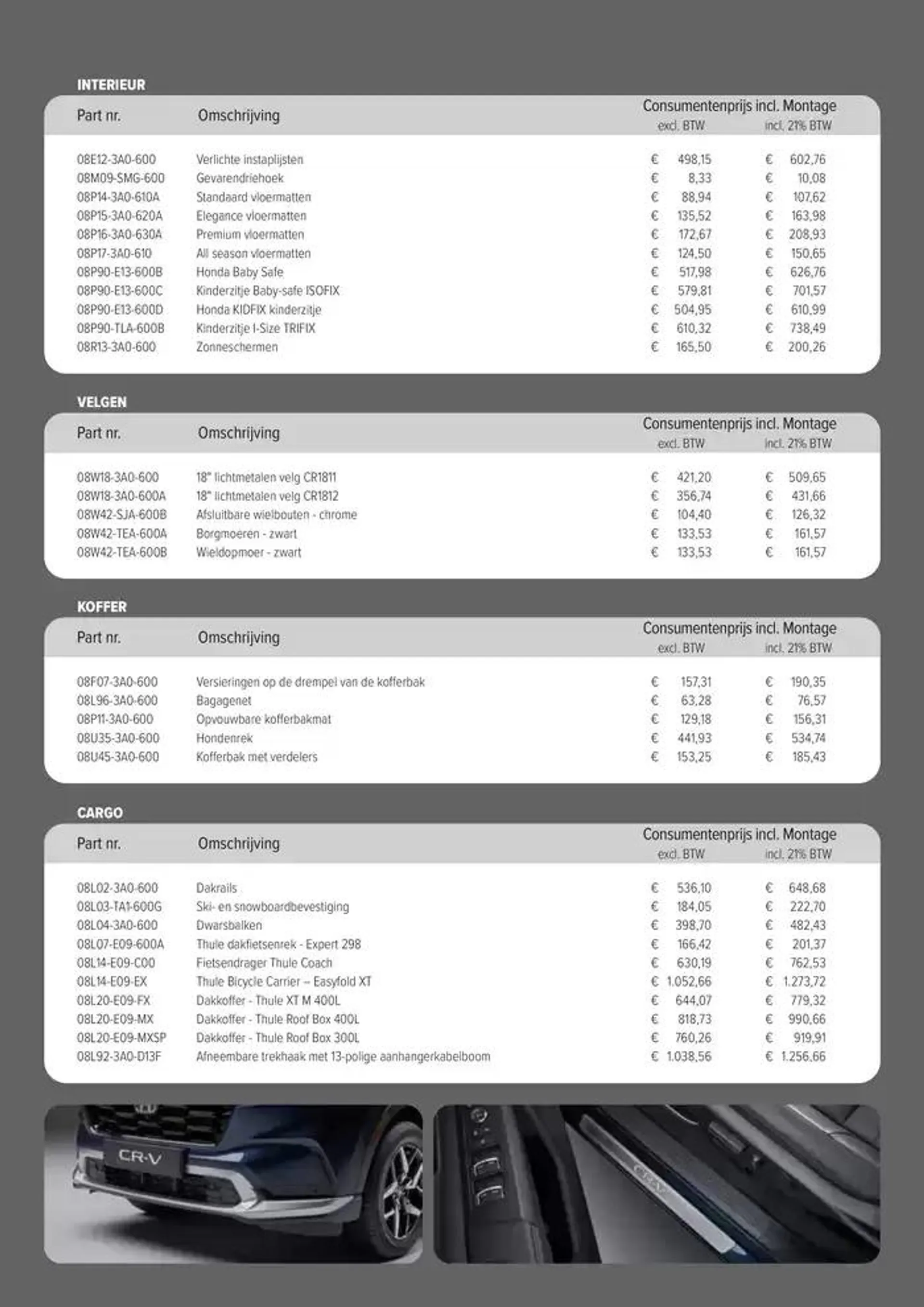 Honda CR-V e:HEV Full Hybrid — Prijslijst Accessoires van 27 september tot 11 oktober 2024 - Folder pagina 2