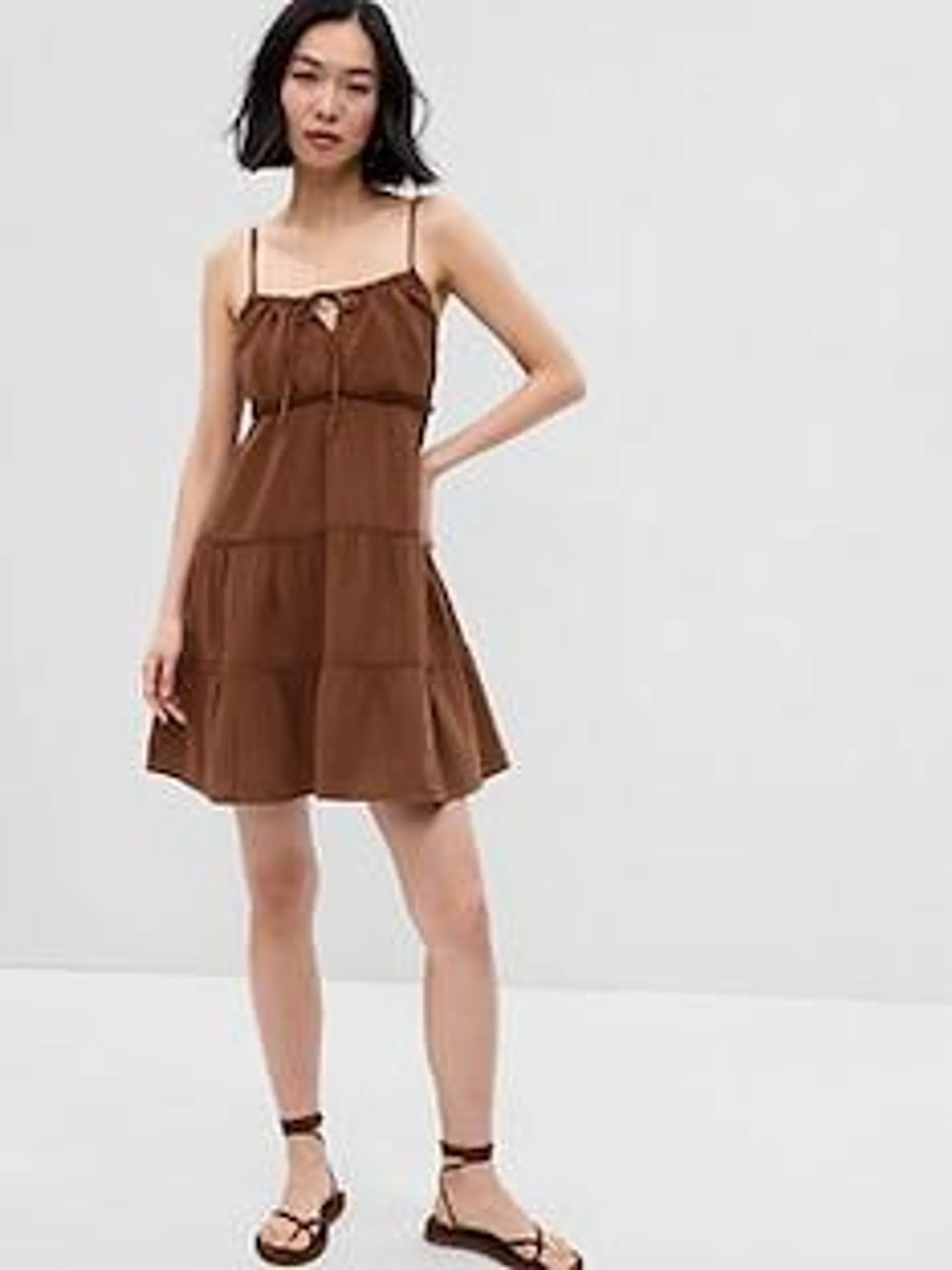 Crinkle Gauze Tiered Mini Dress