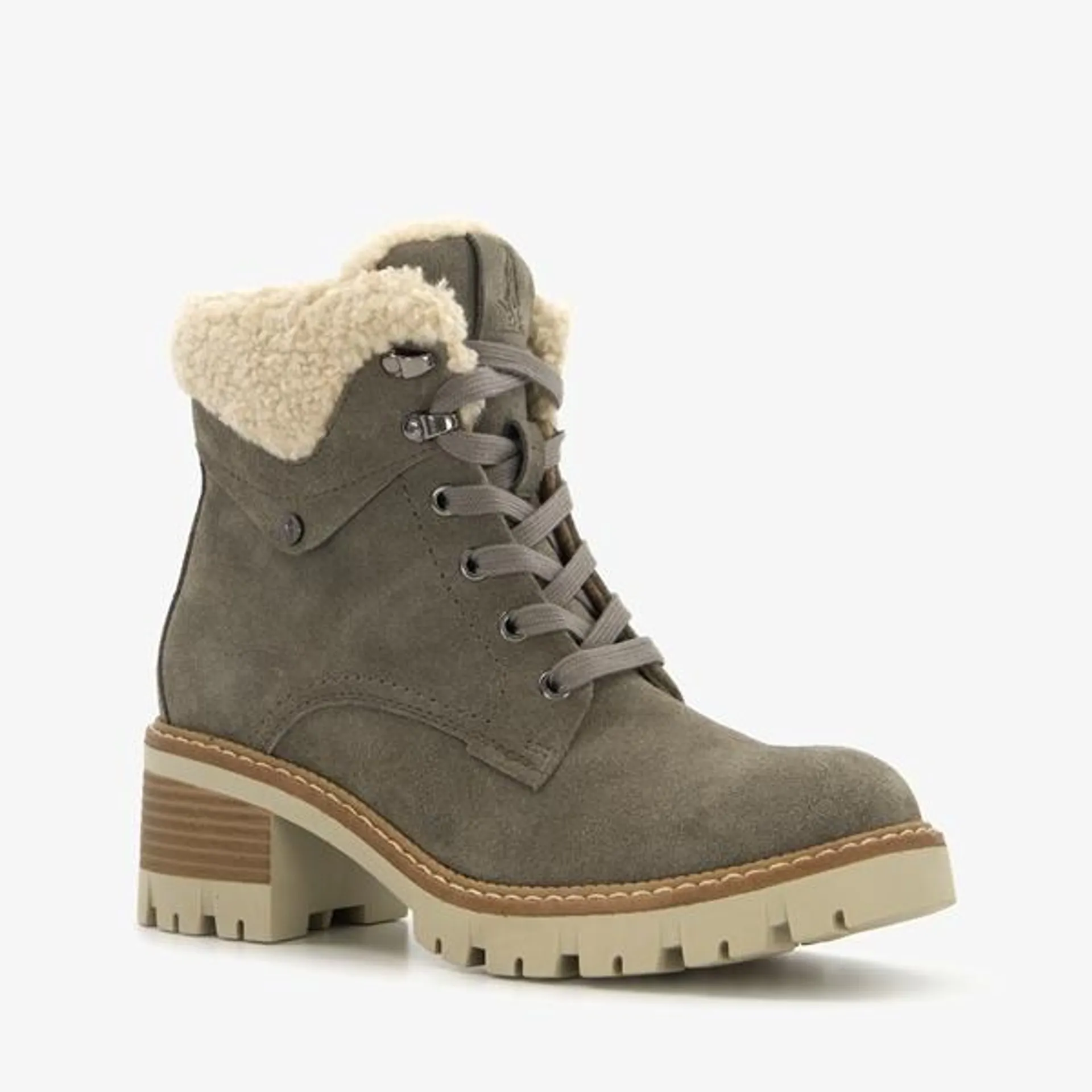 Hush Puppies suède dames veterboots beige/grijs