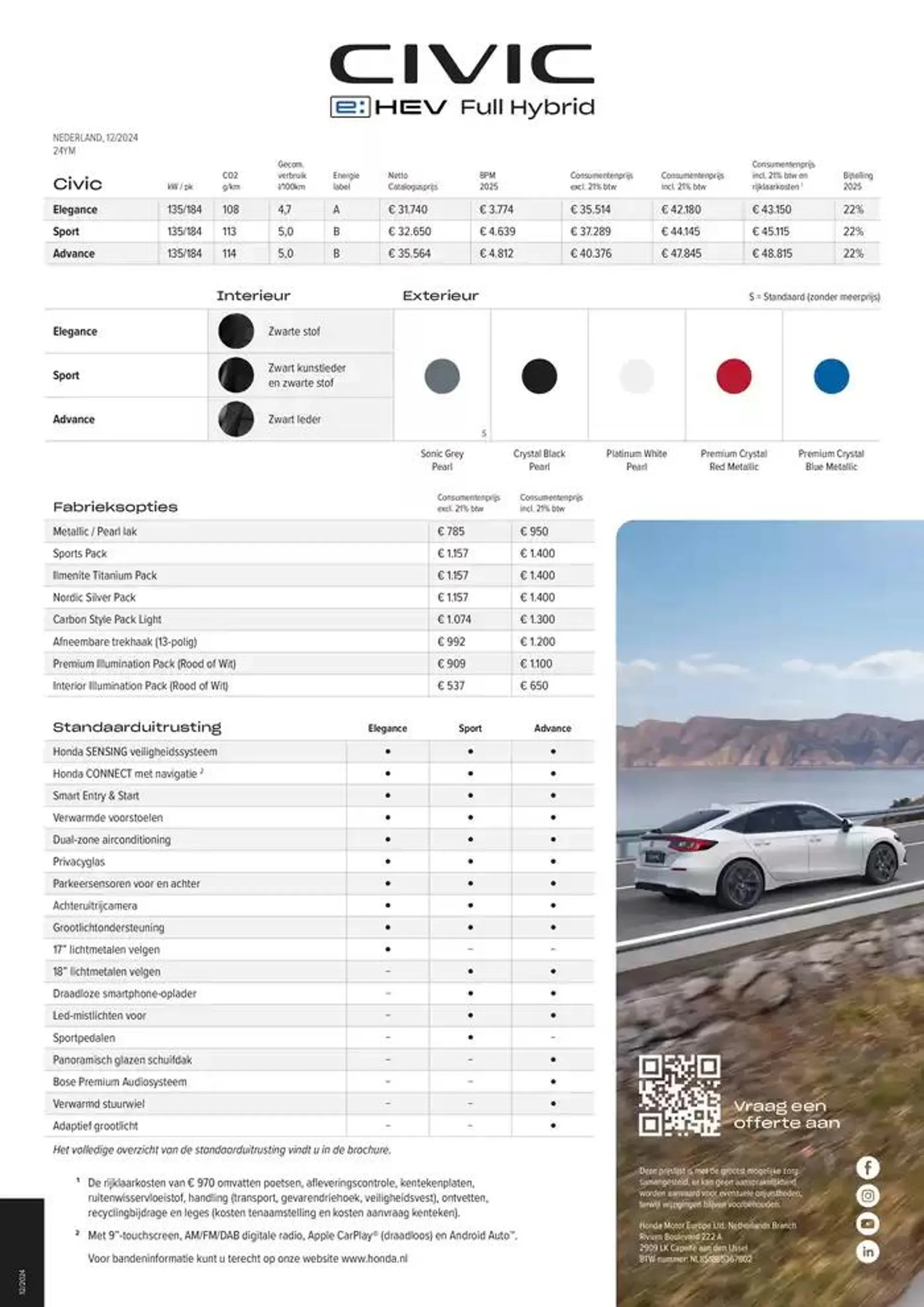 Honda Civic e:HEV — Prijslijst van 30 november tot 14 december 2024 - Folder pagina 2