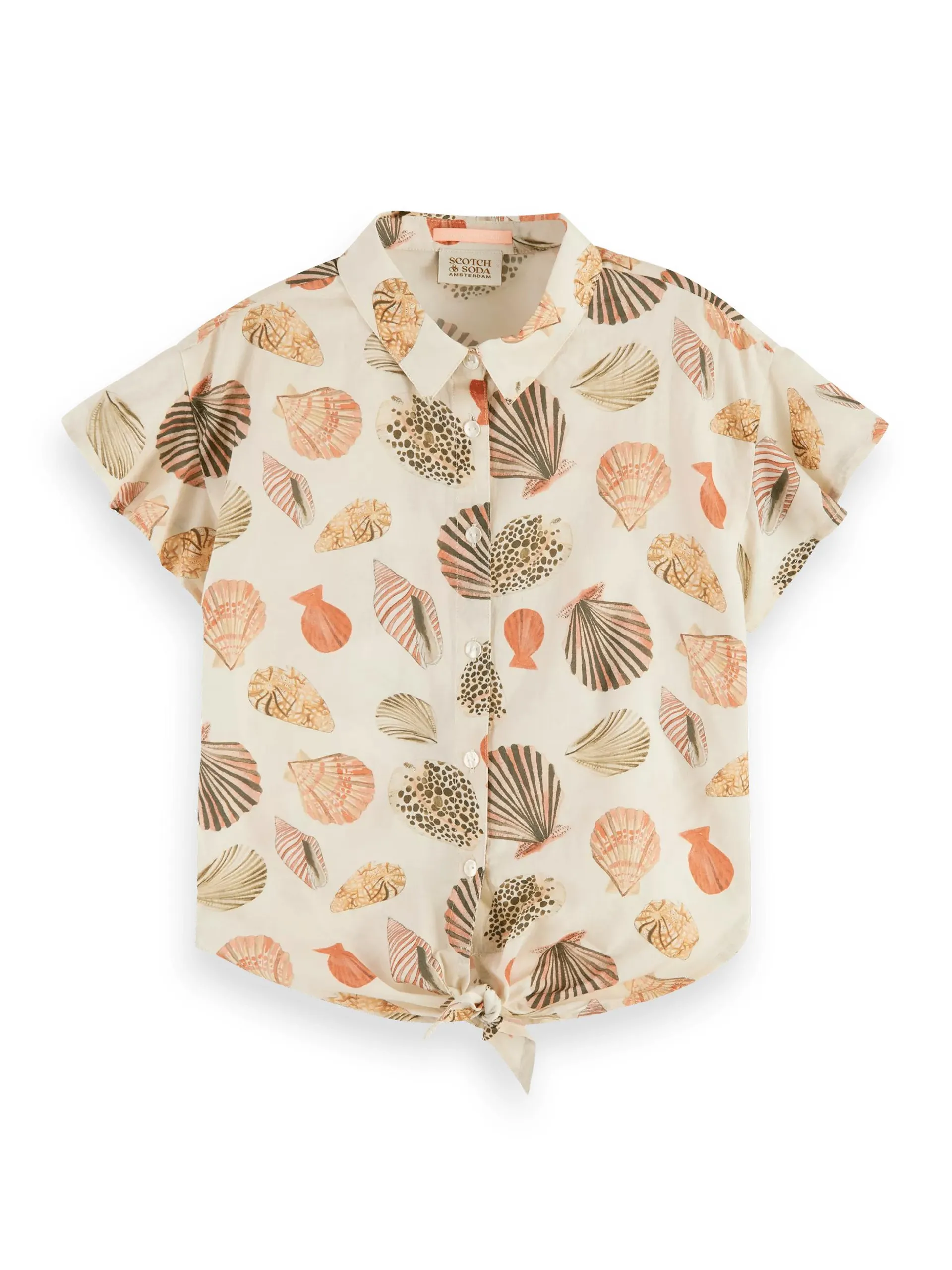 Knotted front all-over printed short-sleeved shirt